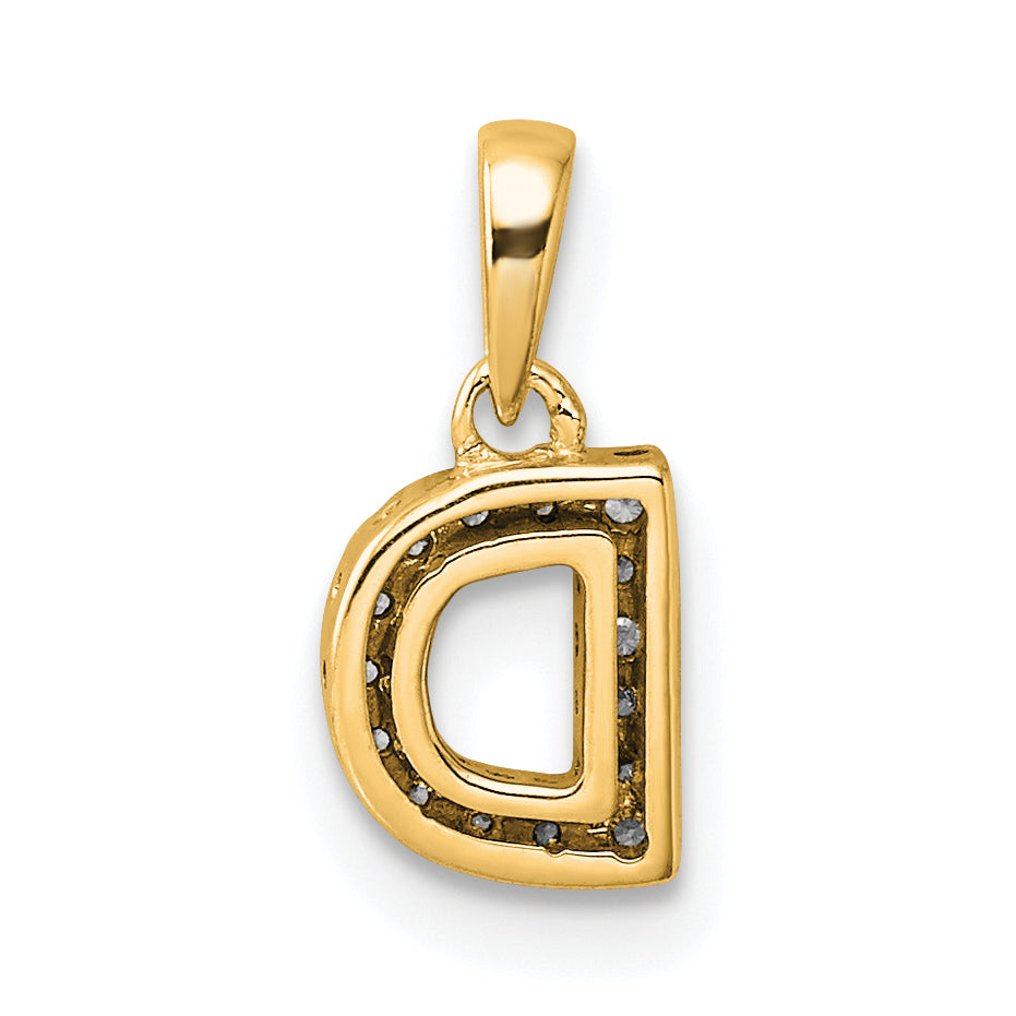10K Yellow Gold 10K Diamond Letter D Initial With Bail Pendant