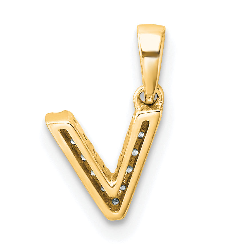 10K Yellow Gold 10K Diamond Letter V Initial With Bail Pendant