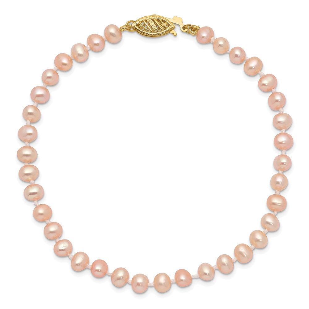 7.5 Inch 14K 4-5mm Pink Near Round Freshwater Cultured Pearl Bracelet