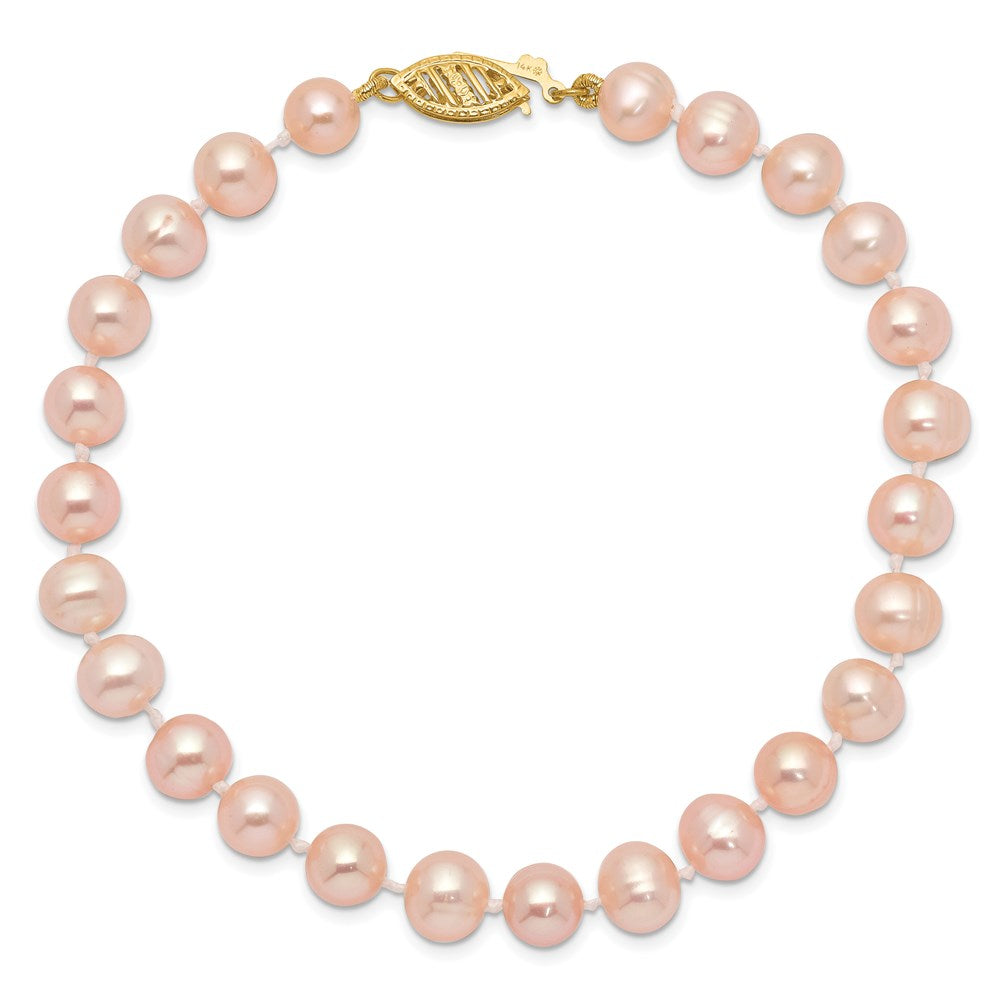 7.5 Inch 14K 6-7mm Pink Near Round Freshwater Cultured Pearl Bracelet