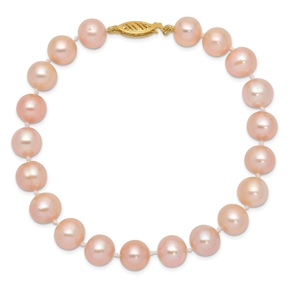 7.5 Inch 14K 8-9mm Pink Near Round Freshwater Cultured Pearl Bracelet