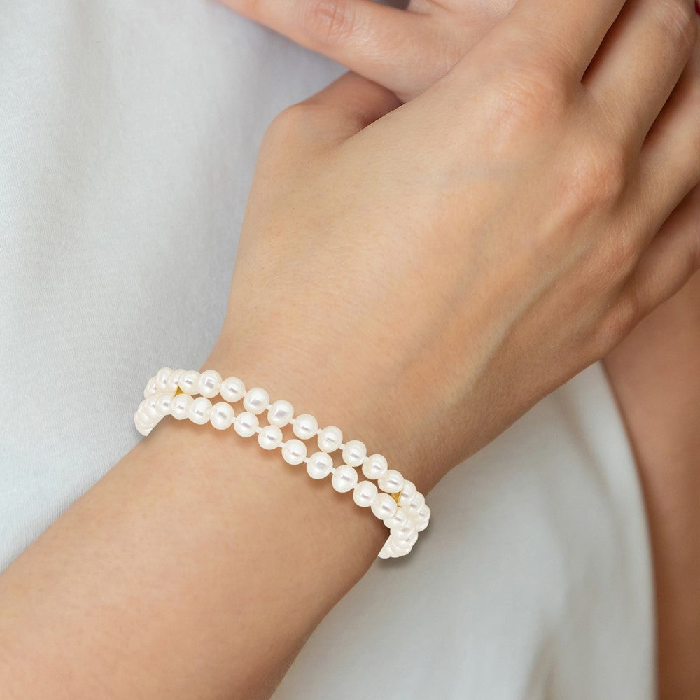 7.5 Inch 14K 5-6mm White Near Round Fw Cultured Pearl 2-Strand Bracelet