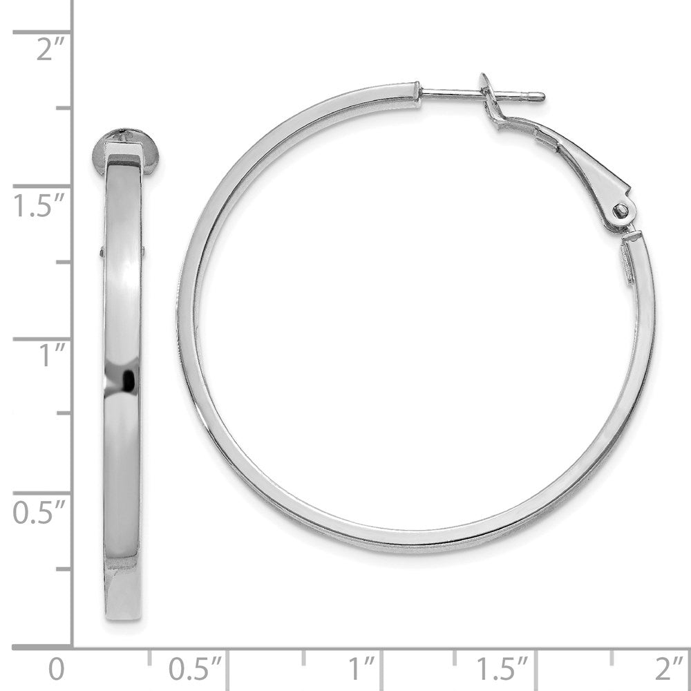 14K White Gold 3X37mm Polished Square Tube Round Hoop Earrings