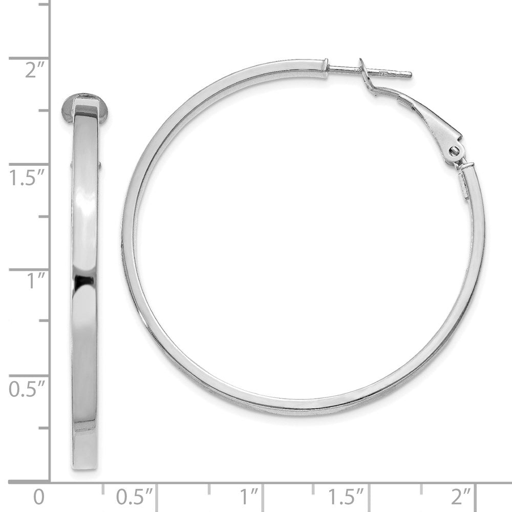 14K White Gold 3X40mm Polished Square Tube Round Hoop Earrings