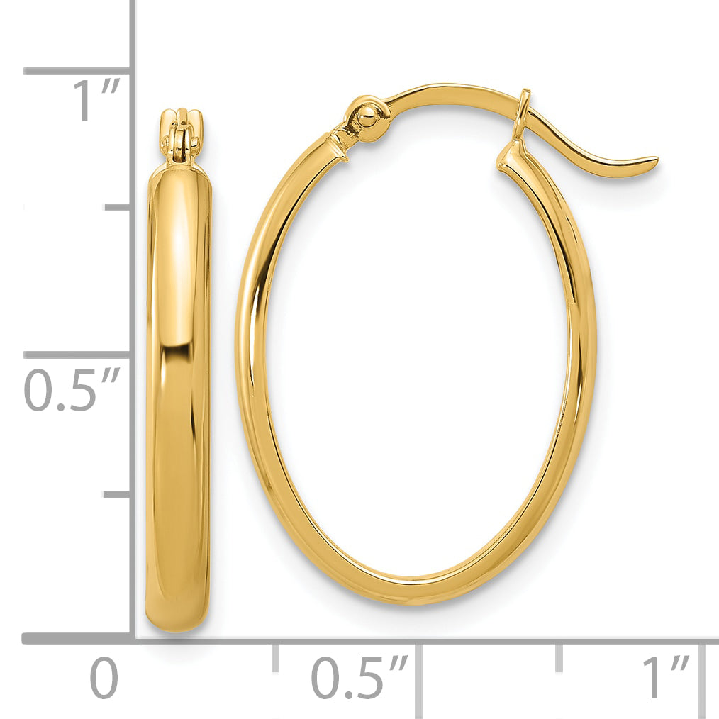 14K Yellow Gold Oval Hoop Earrings