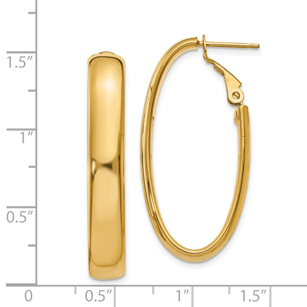 14K Yellow Gold 7.75mm Oval Omega Back Hoop Earrings