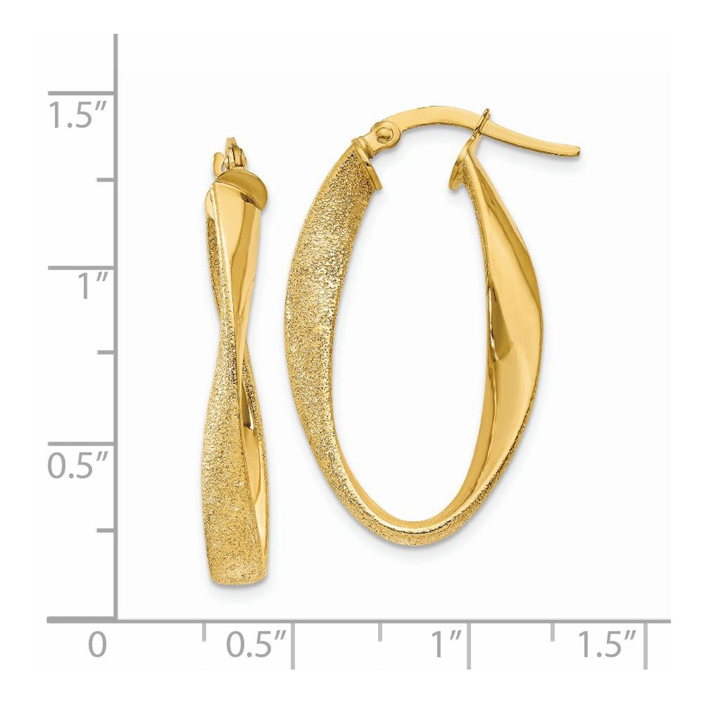 14K Yellow Gold 14Ky Oval Twist Hoop Earrings
