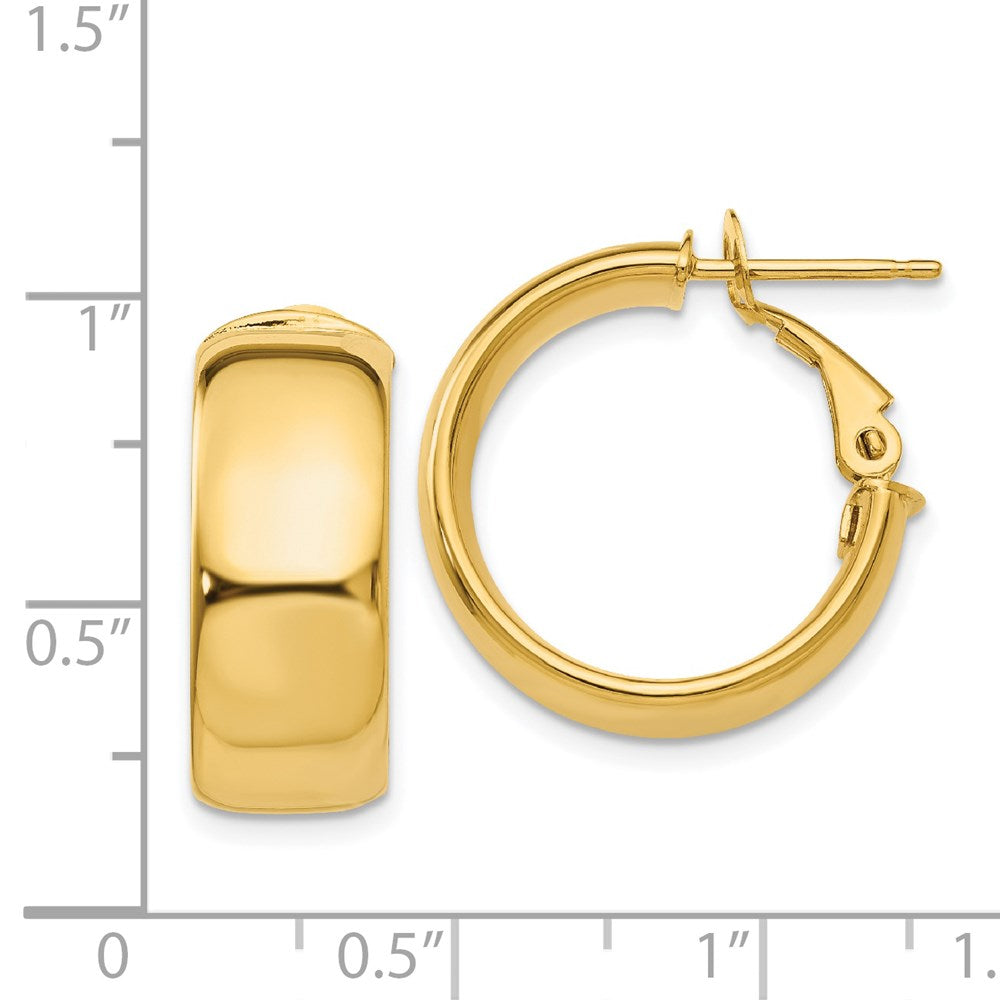 14K Yellow Gold 7.75mm Small Omega Back Hoop Earrings