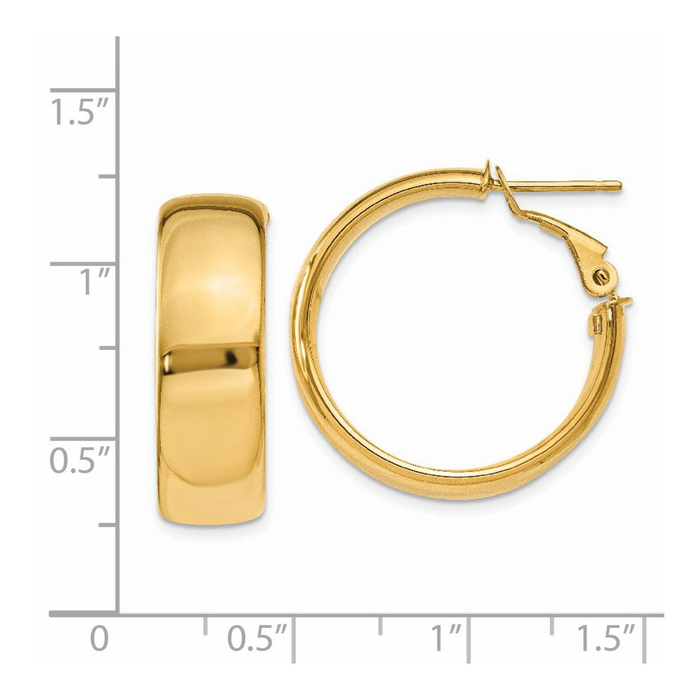 14K Yellow Gold 7.75mm Omega Back Hoop Earrings