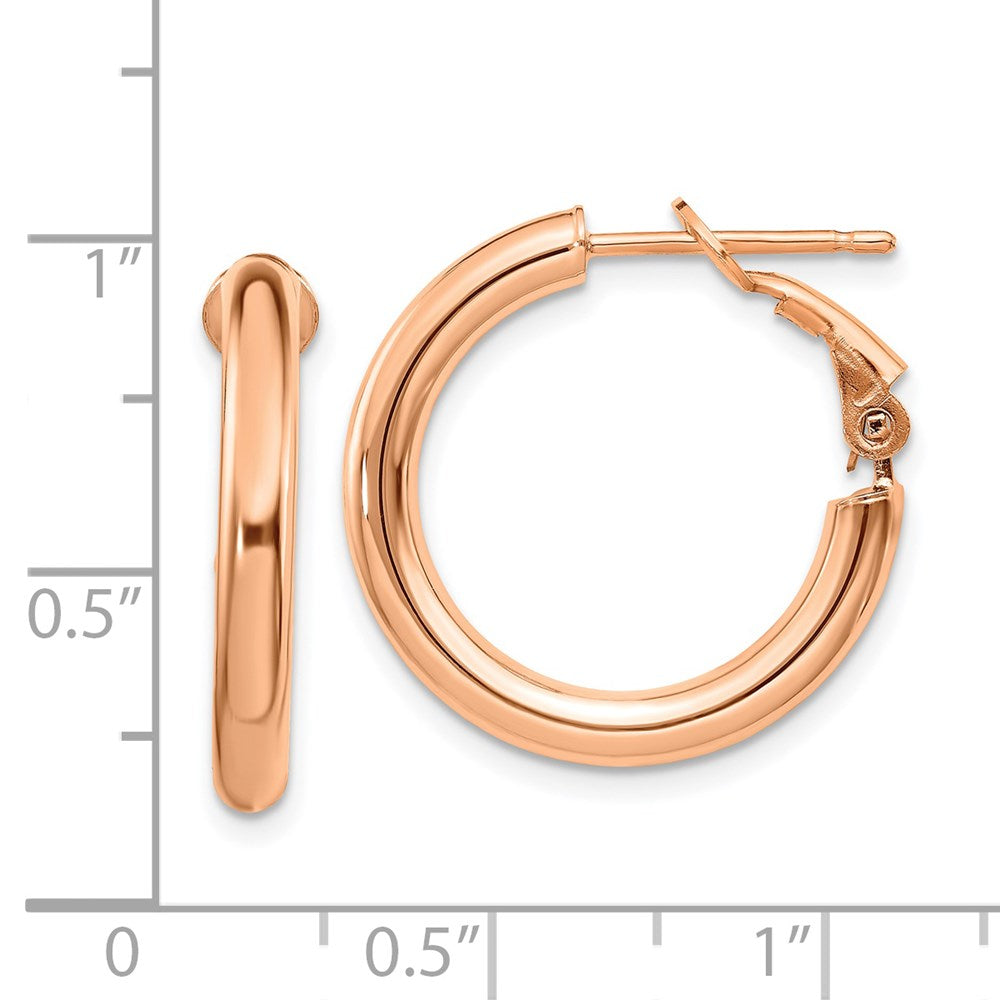 14K Rose Gold 3X15mm Polished Round Omega Back Hoop Earrings