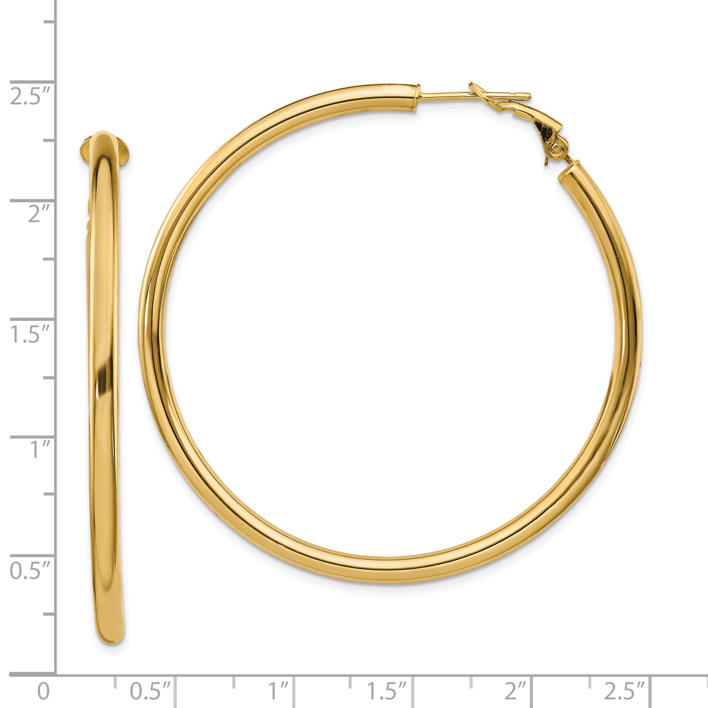 14K Yellow Gold 3X45mm Polished Round Omega Back Hoop Earrings
