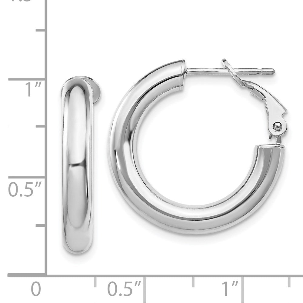 14K White Gold 4X15mm Polished Round Omega Back Hoop Earrings