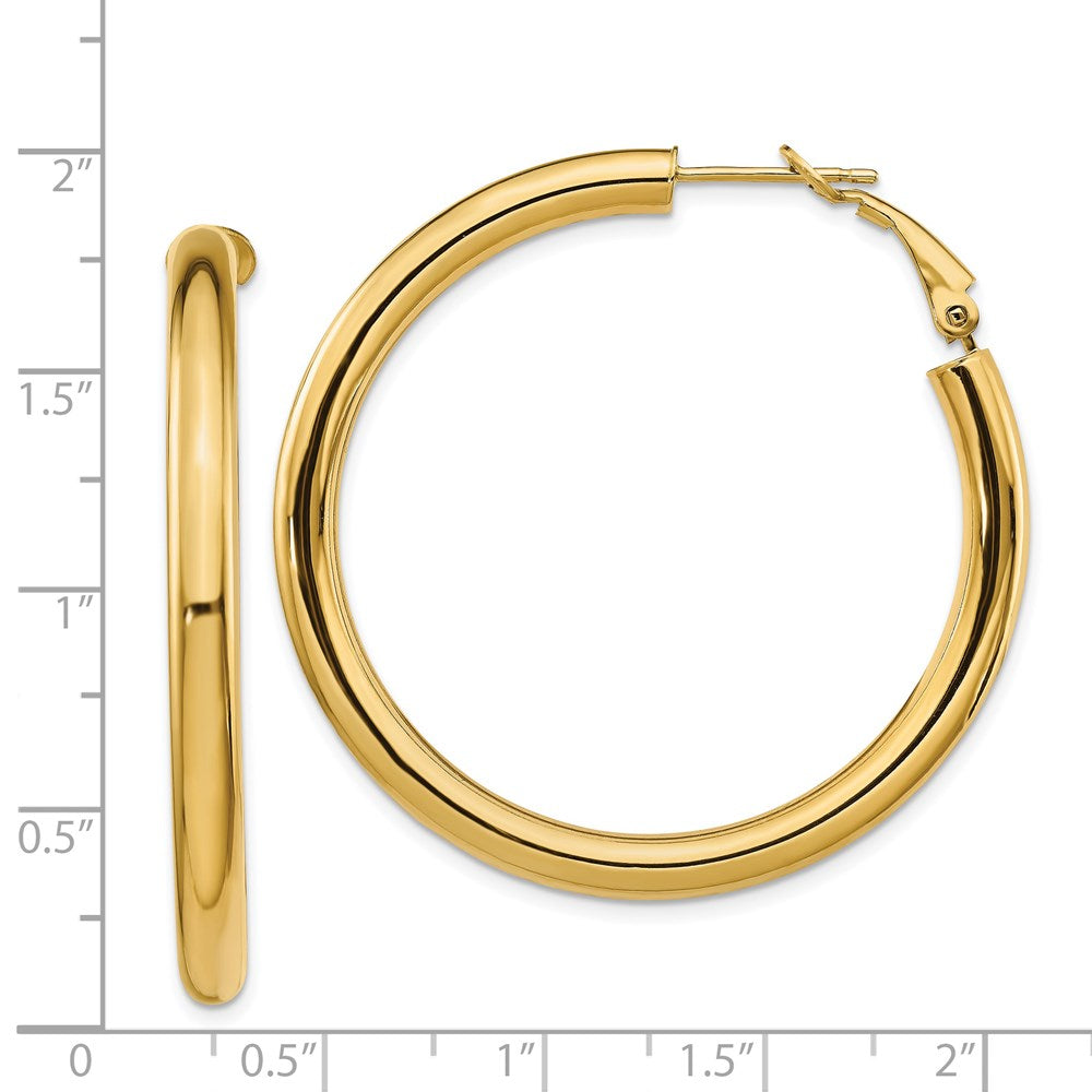 14K Yellow Gold 4X35mm Polished Round Omega Back Hoop Earrings