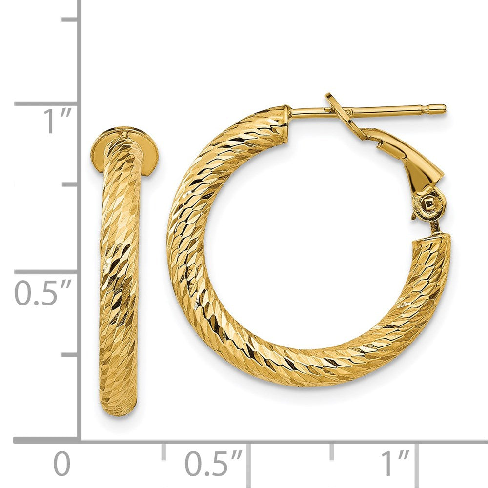 14K Yellow Gold 3mm Polished Diamond-Cut Round Omega Back Hoop Earrings