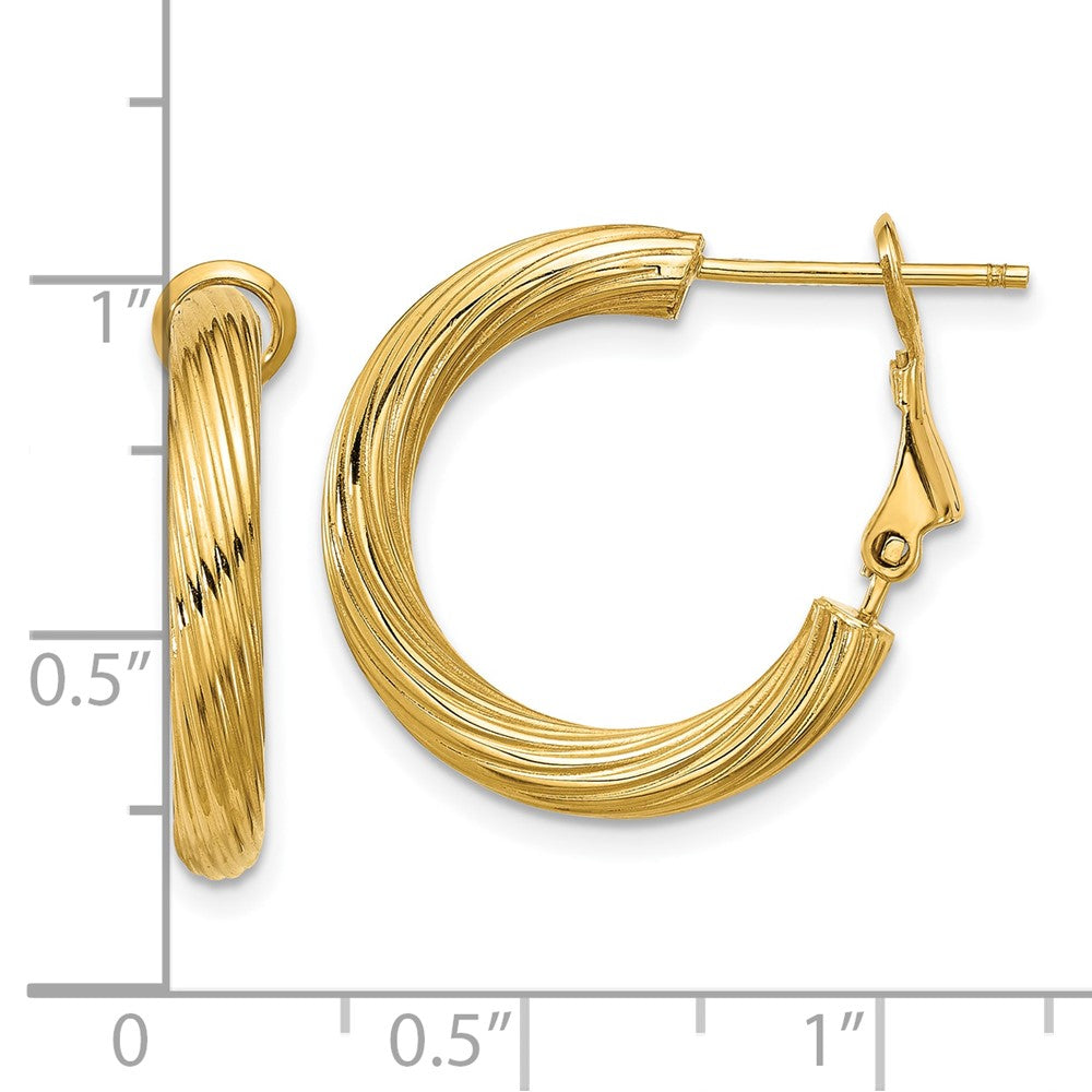 14K Yellow Gold 3X15mm Twisted Round Hoop Earrings