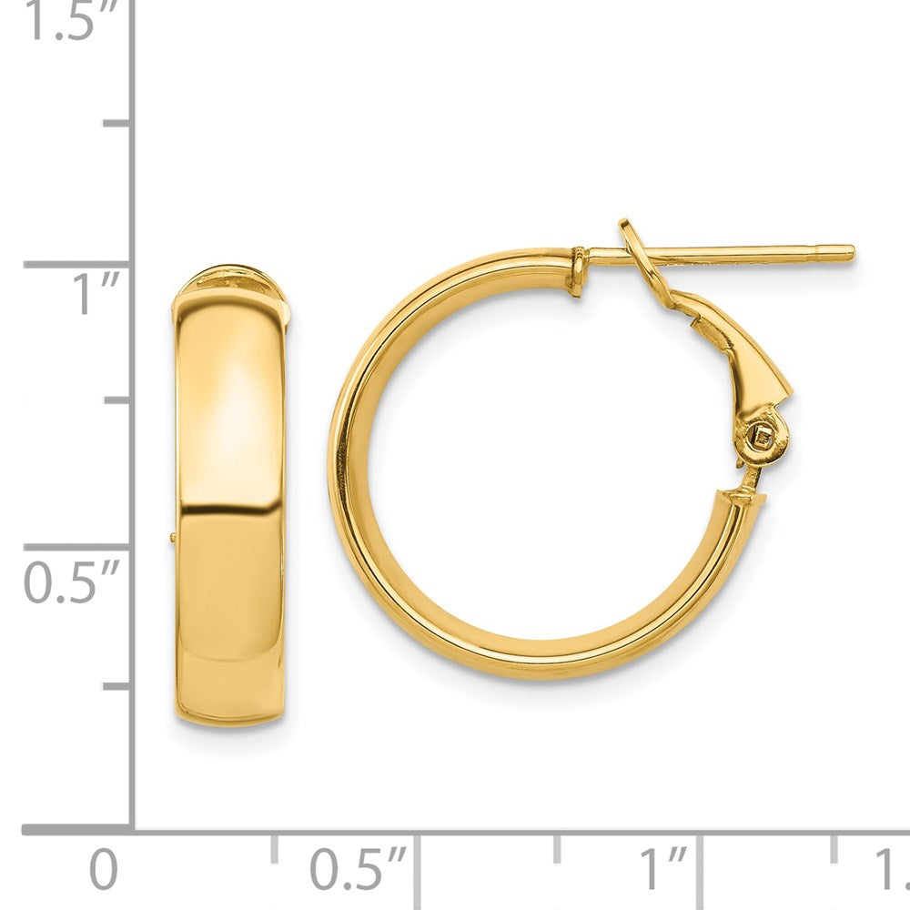 14K Yellow Gold High Polished 5mm Omega Back Hoop Earrings