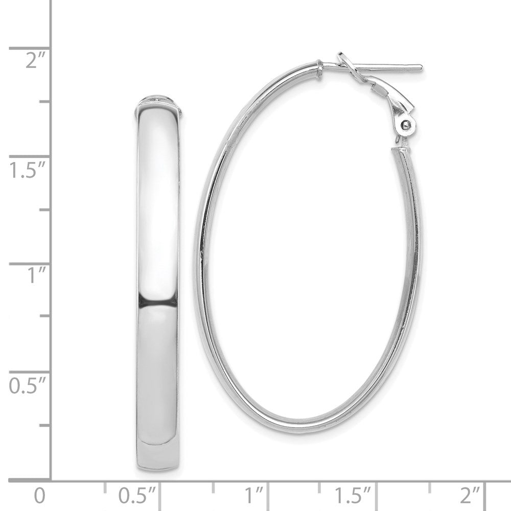 14K White Gold High Polished 5mm Omega Back Oval Hoop Earrings