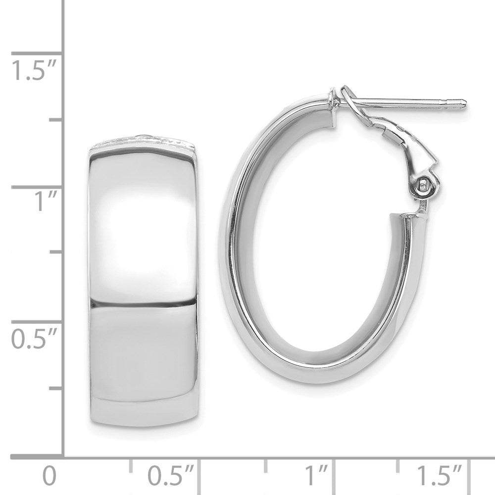 14K White Gold High Polished 10mm Omega Back Oval Hoop Earrings