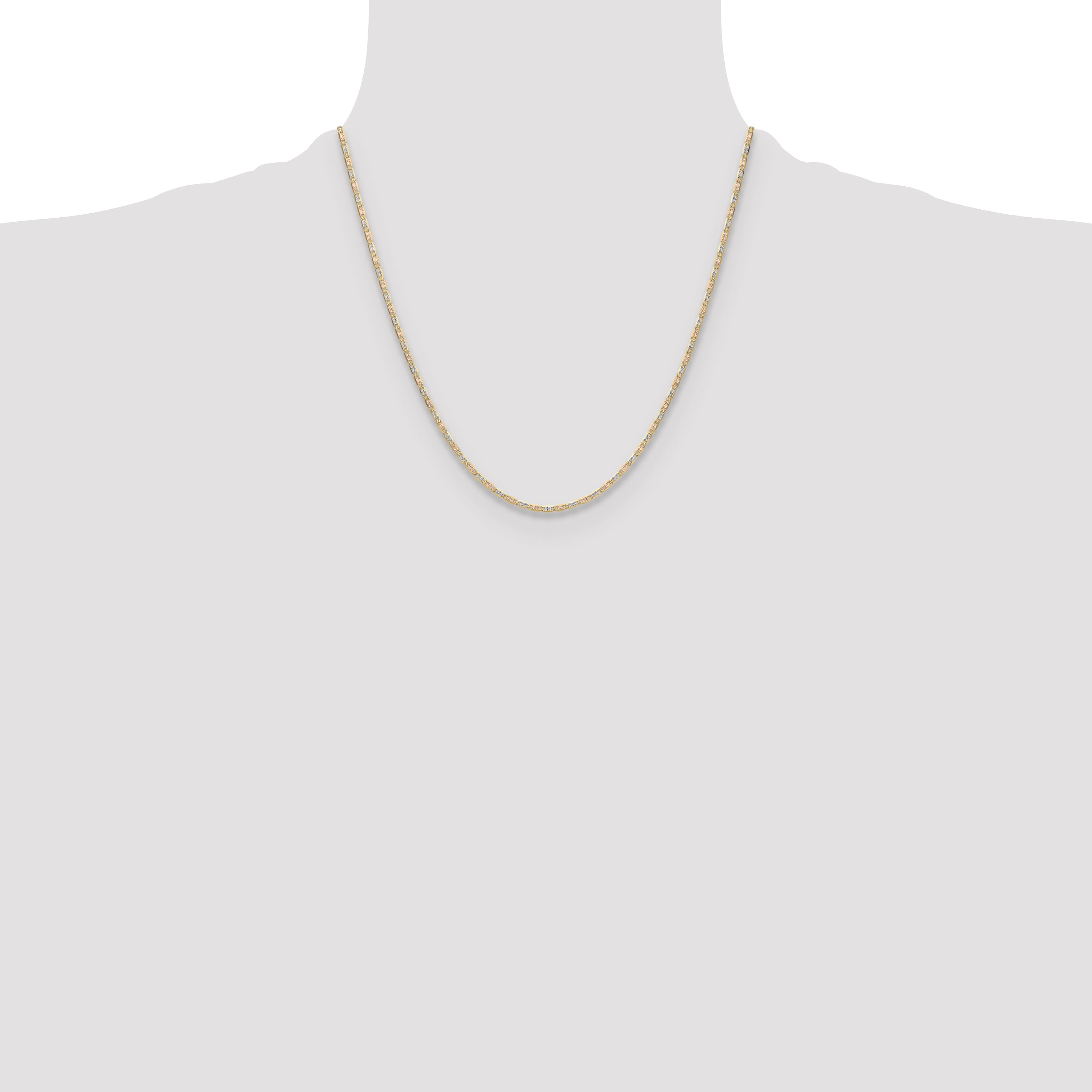 2 Inch 14K Tri-Color 2.0mm Gold Pav Valentino Chain Necklace