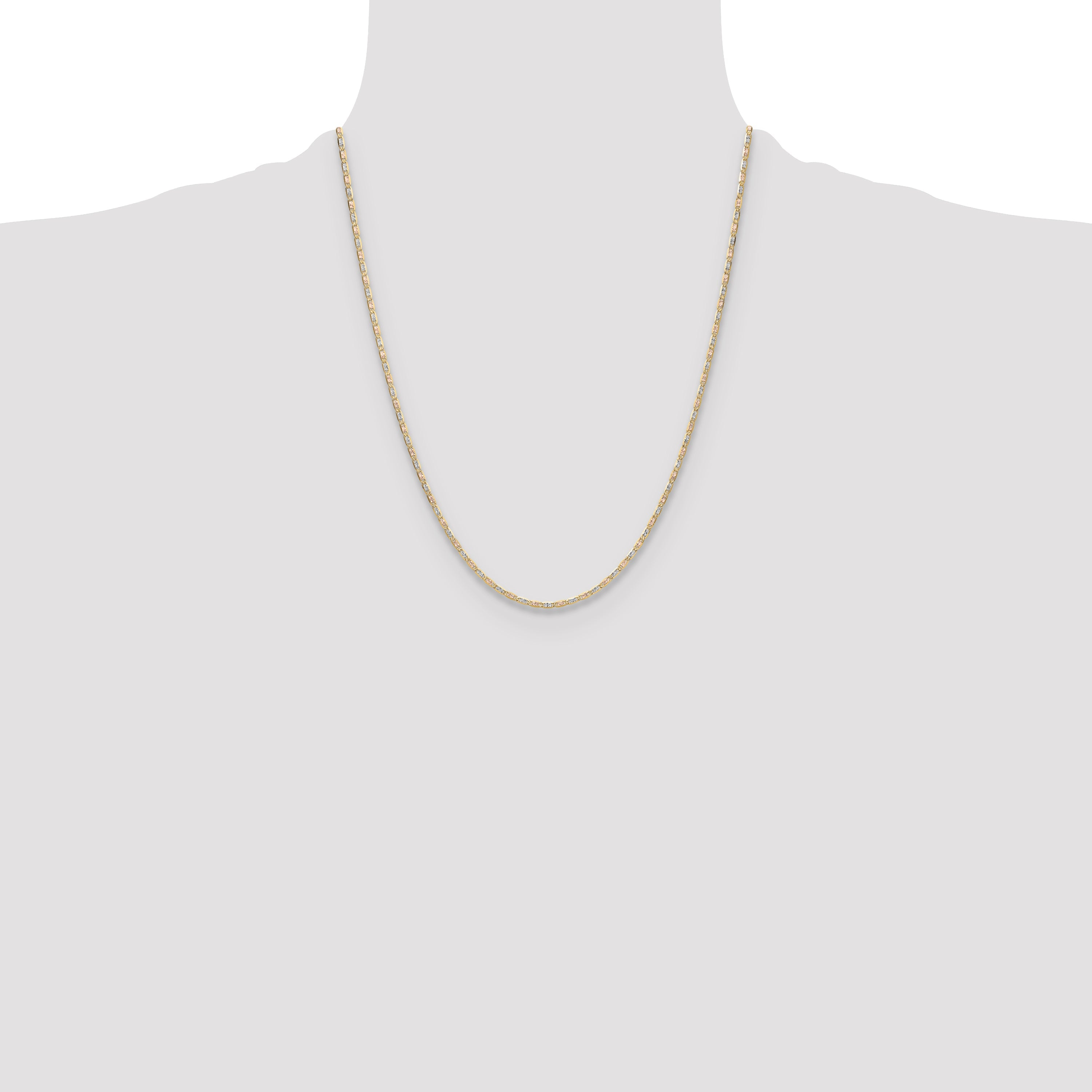 22 Inch 14K Tri-Color 2.0mm Gold Pav Valentino Chain Necklace