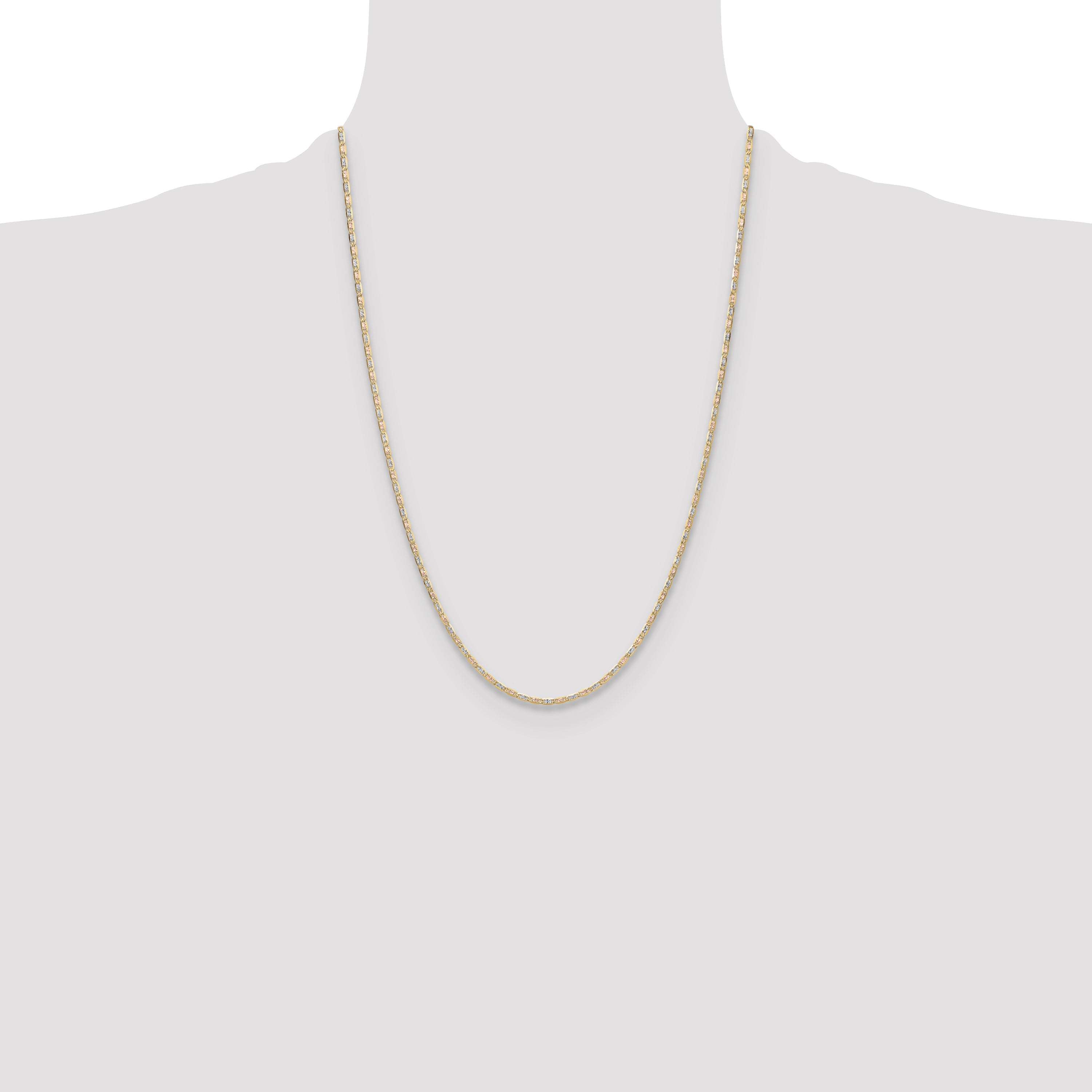 24 Inch 14K Tri-Color 2.0mm Gold Pav Valentino Chain Necklace