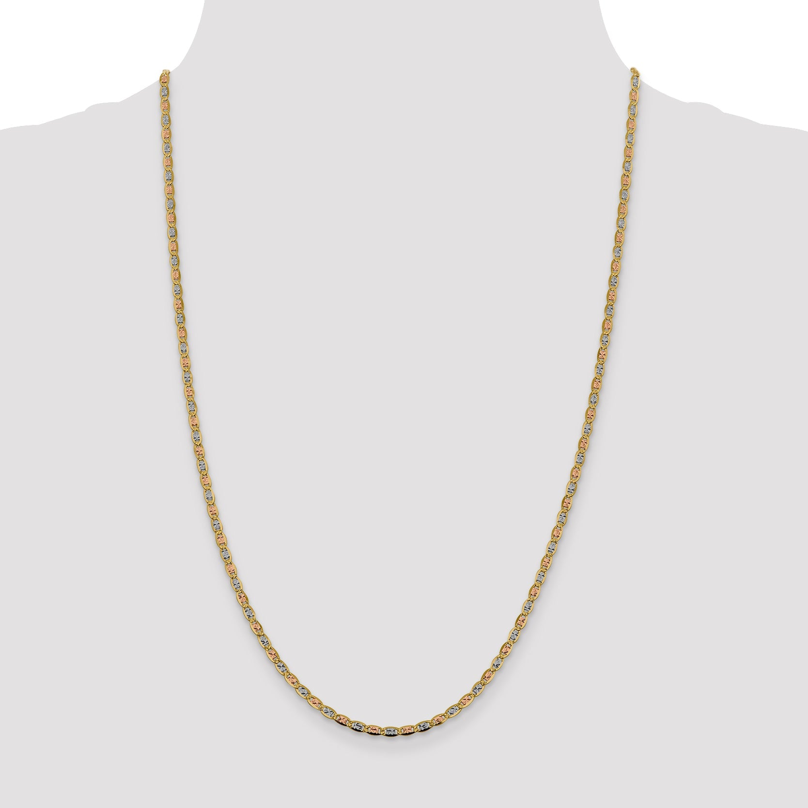 14K Tri-Color 16 Inch 2.75mm Pav Valentino With Lobster Clasp Chain Necklace