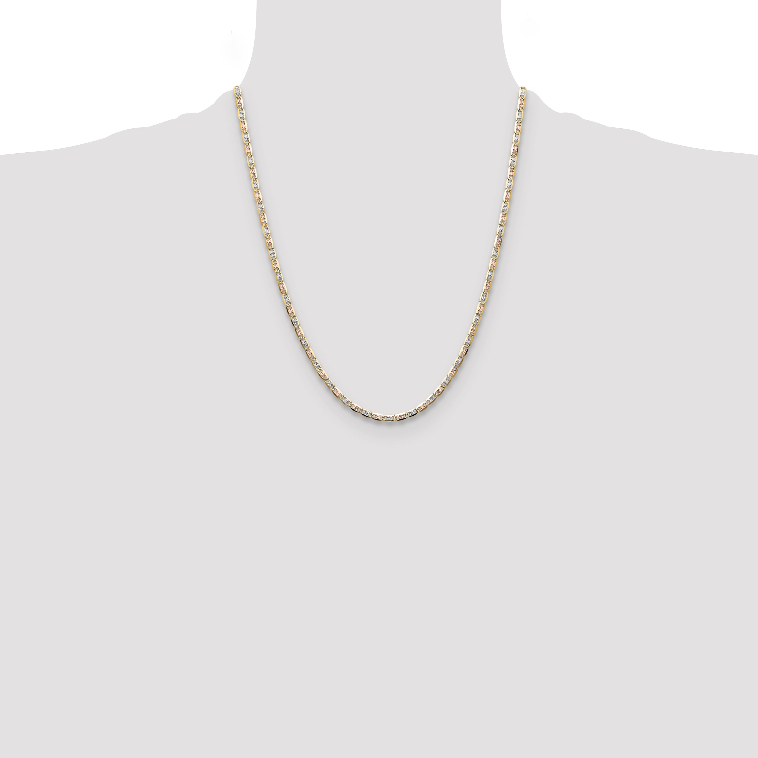 22 Inch 14K Tri-Color 3.2mm Gold Pav Valentino Chain Necklace
