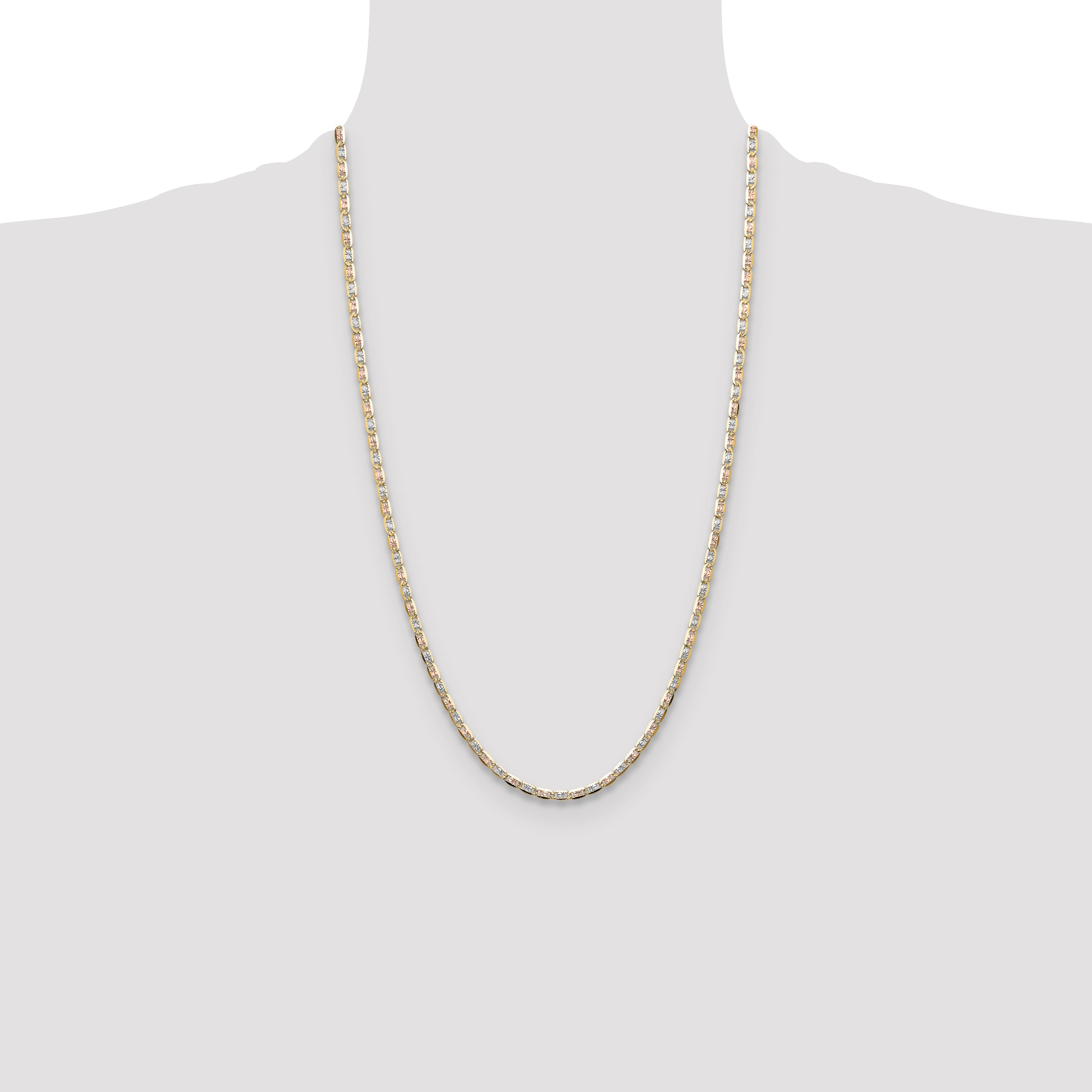 26 Inch 14K Tri-Color 3.2mm Gold Pav Valentino Chain Necklace
