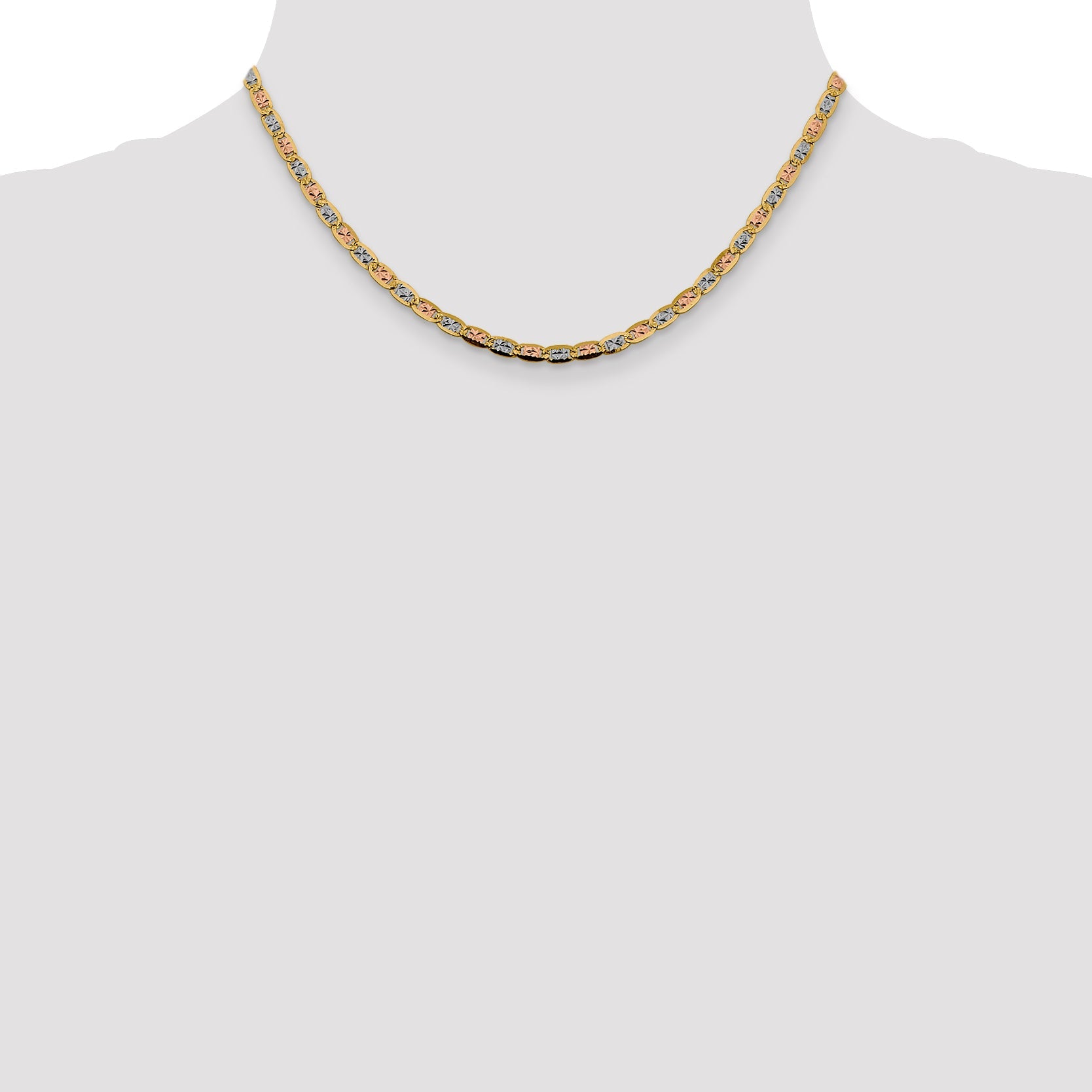 14K Tri-Color 16 Inch 3.8mm Pav Valentino With Lobster Clasp Chain Necklace