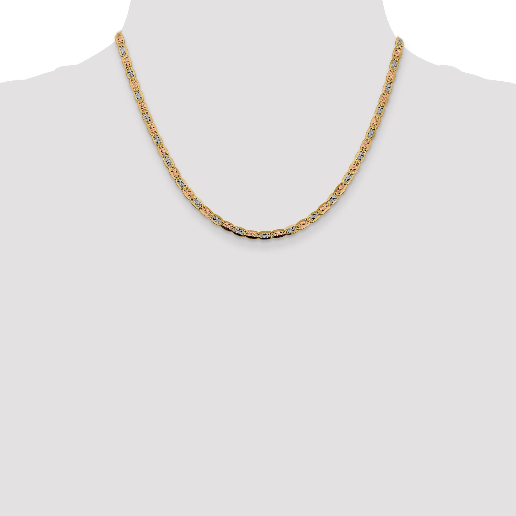 14K Tri-Color 18 Inch 3.8mm Pav Valentino With Lobster Clasp Chain Necklace