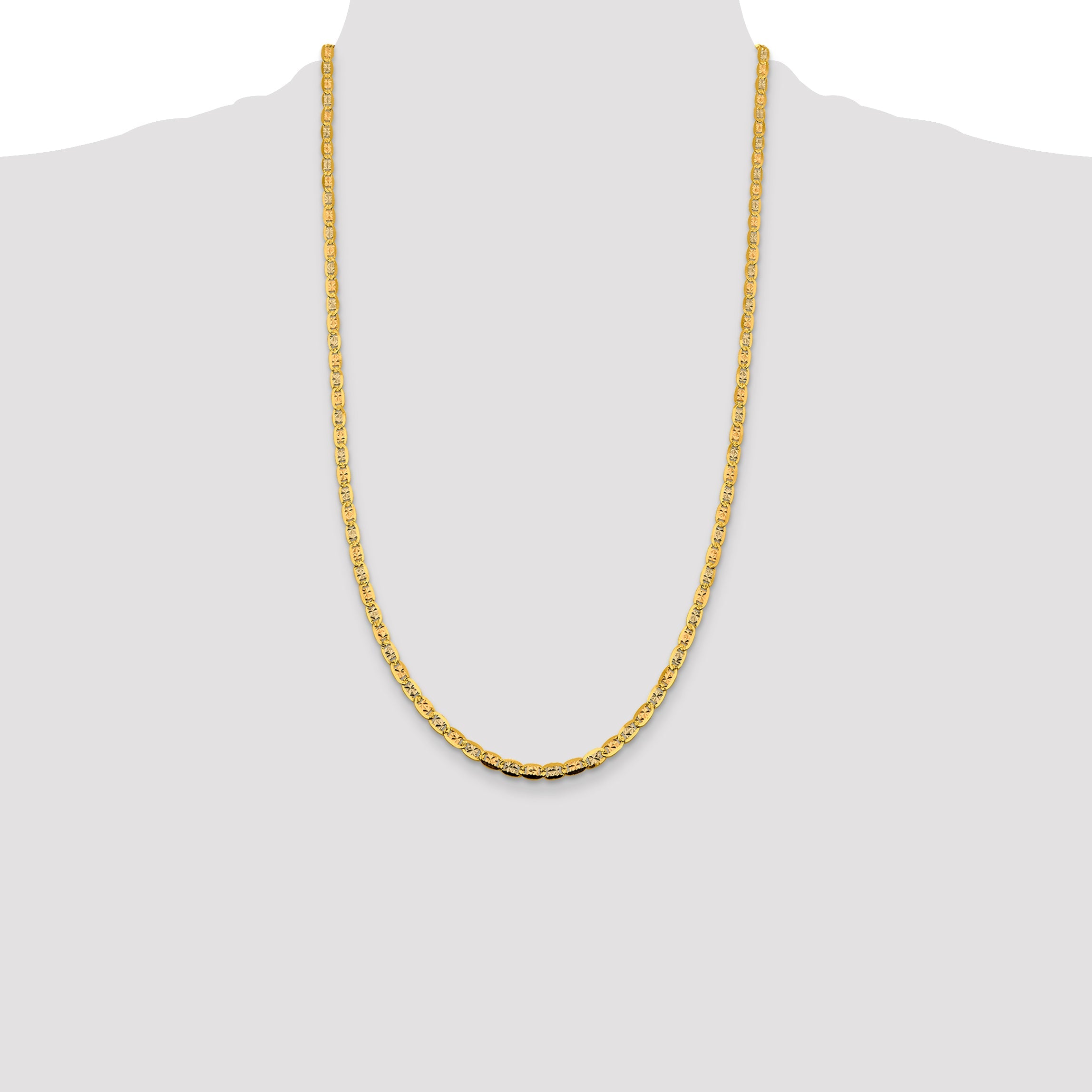 14K Tri-Color 26 Inch 3.8mm Pav Valentino With Lobster Clasp Chain Necklace