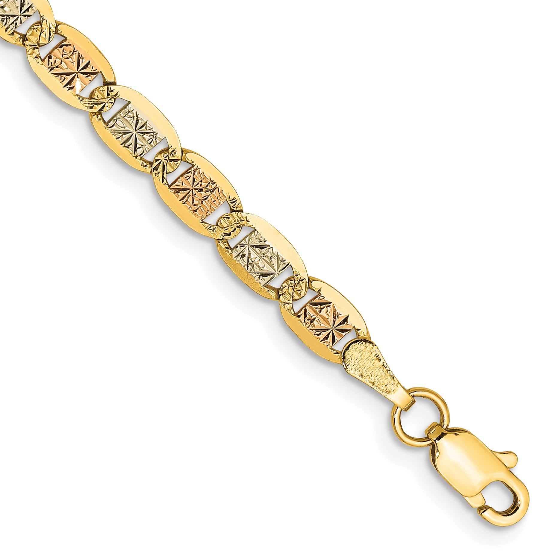 9 Inch 14K 3.8mm Tri-Color Gold Pav Valentino Chain Bracelet