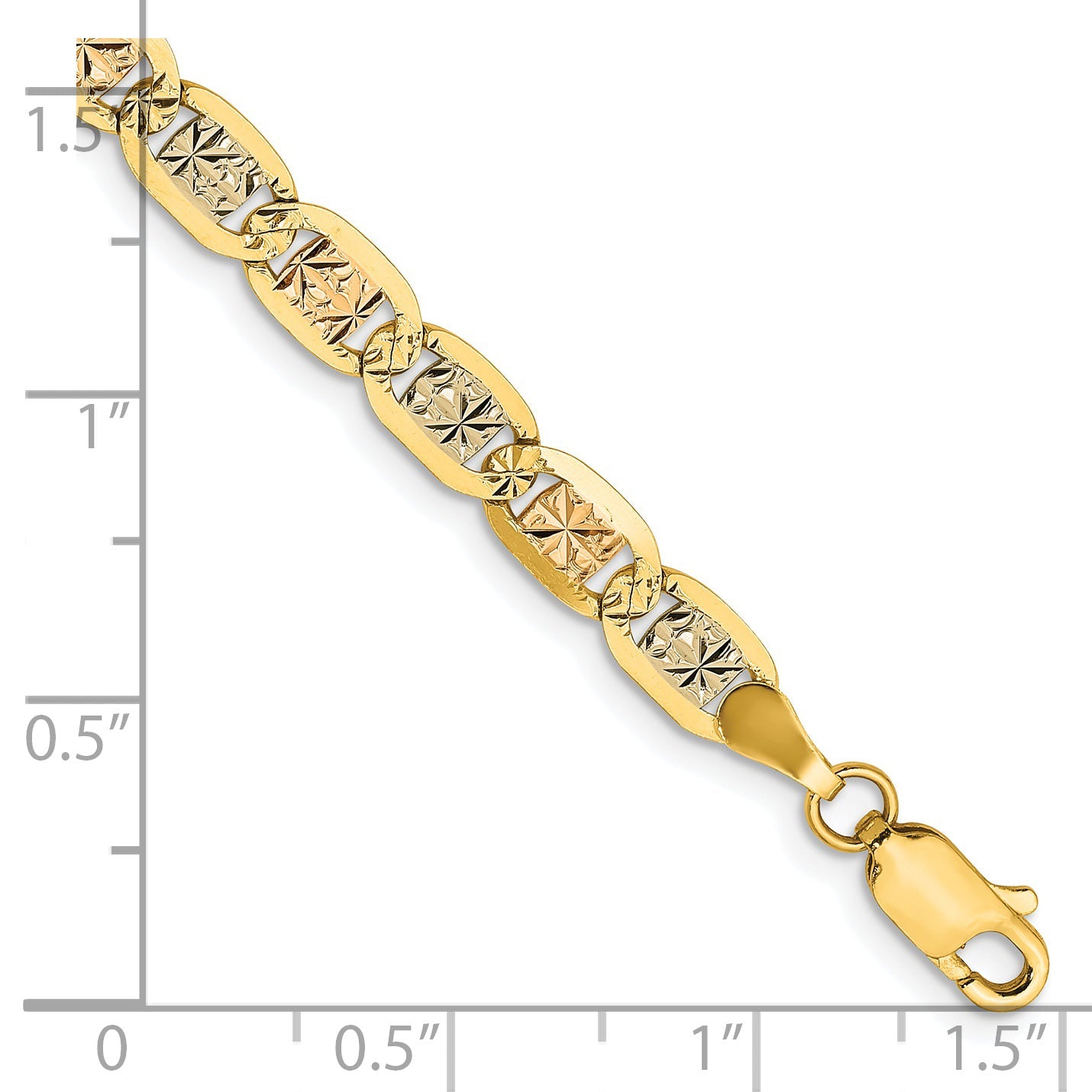 14K Tri-Color 8 Inch 4.65mm Pav Valentino With Lobster Clasp Bracelet