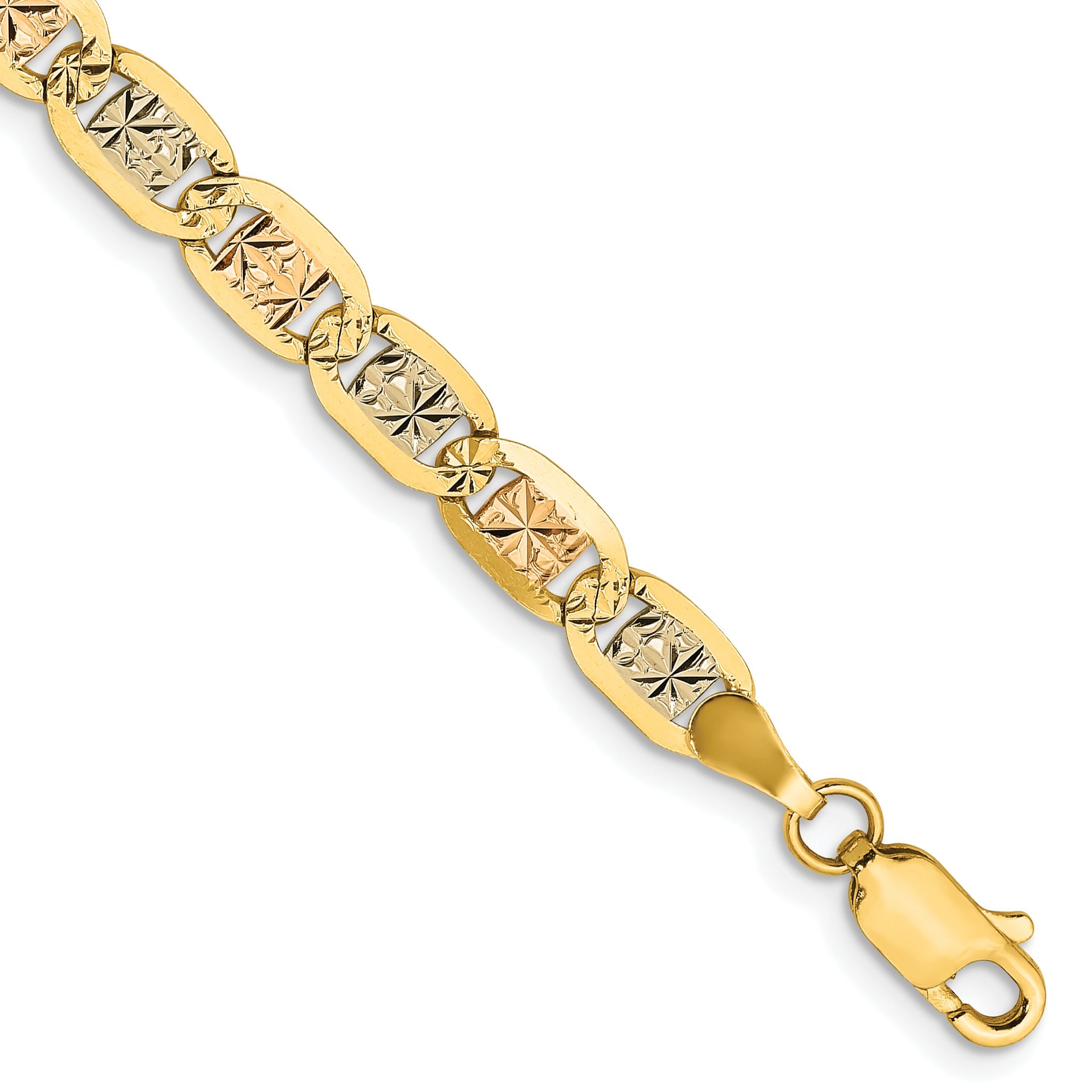 9 Inch 14K 4.65mm Tri-Color Gold Pav Valentino Chain Bracelet