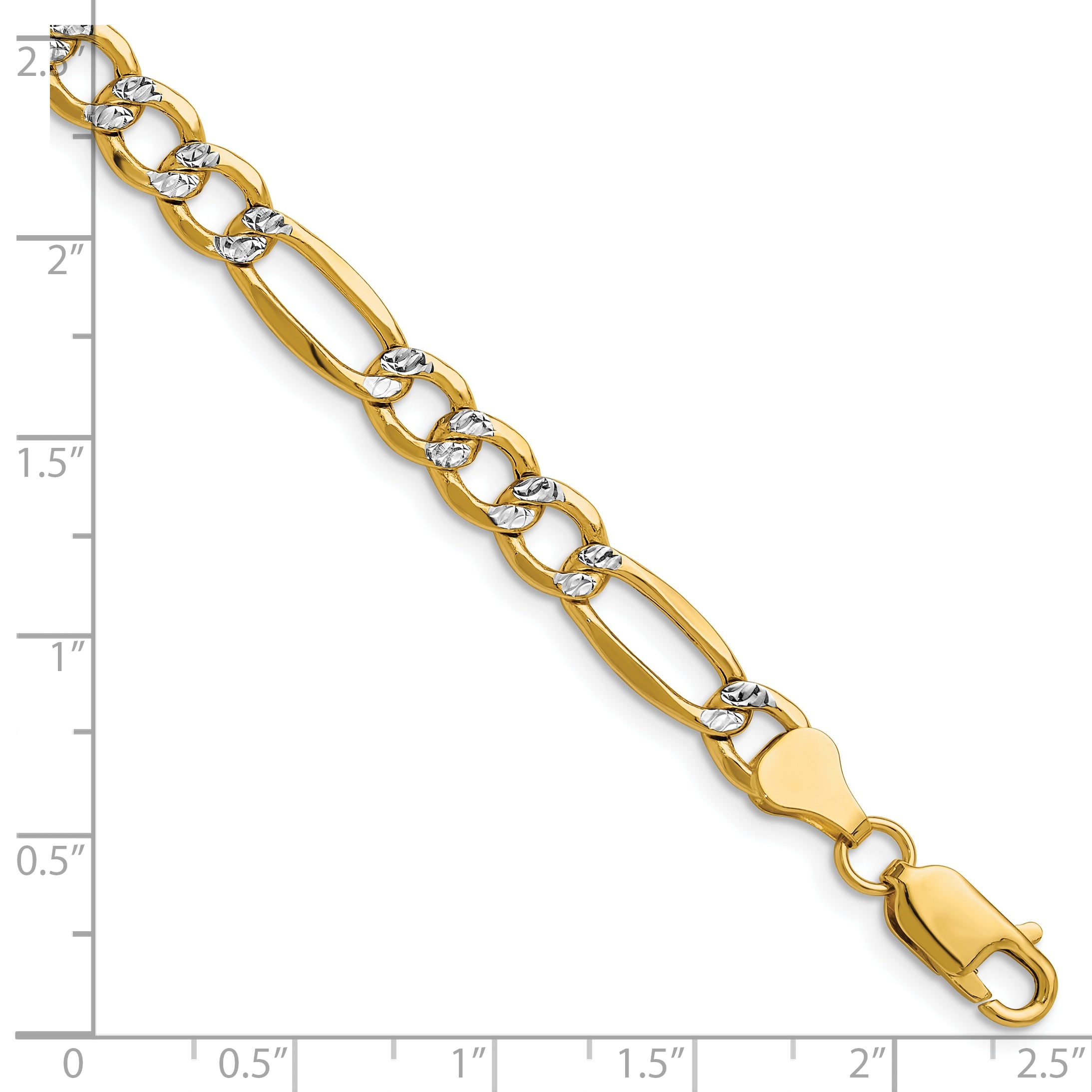 7 Inch 14K Yellow & Rhodium 6.5mm Semi-Solid With Pav Figaro Chain Bracelet