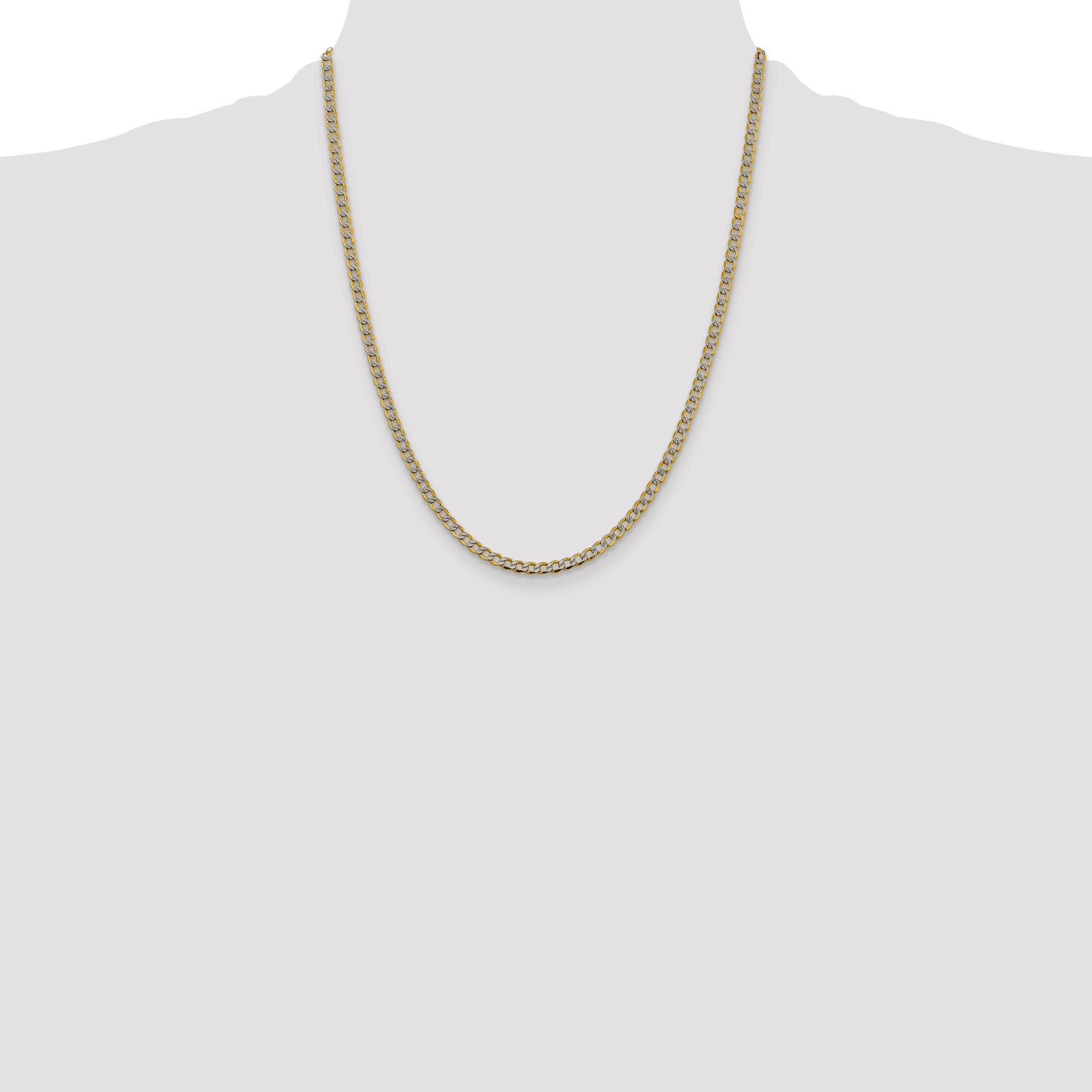 14K Yellow & Rhodium 22 Inch 3.4mm Semi-Solid With Pav Curb Lobster Clasp Chain Necklace