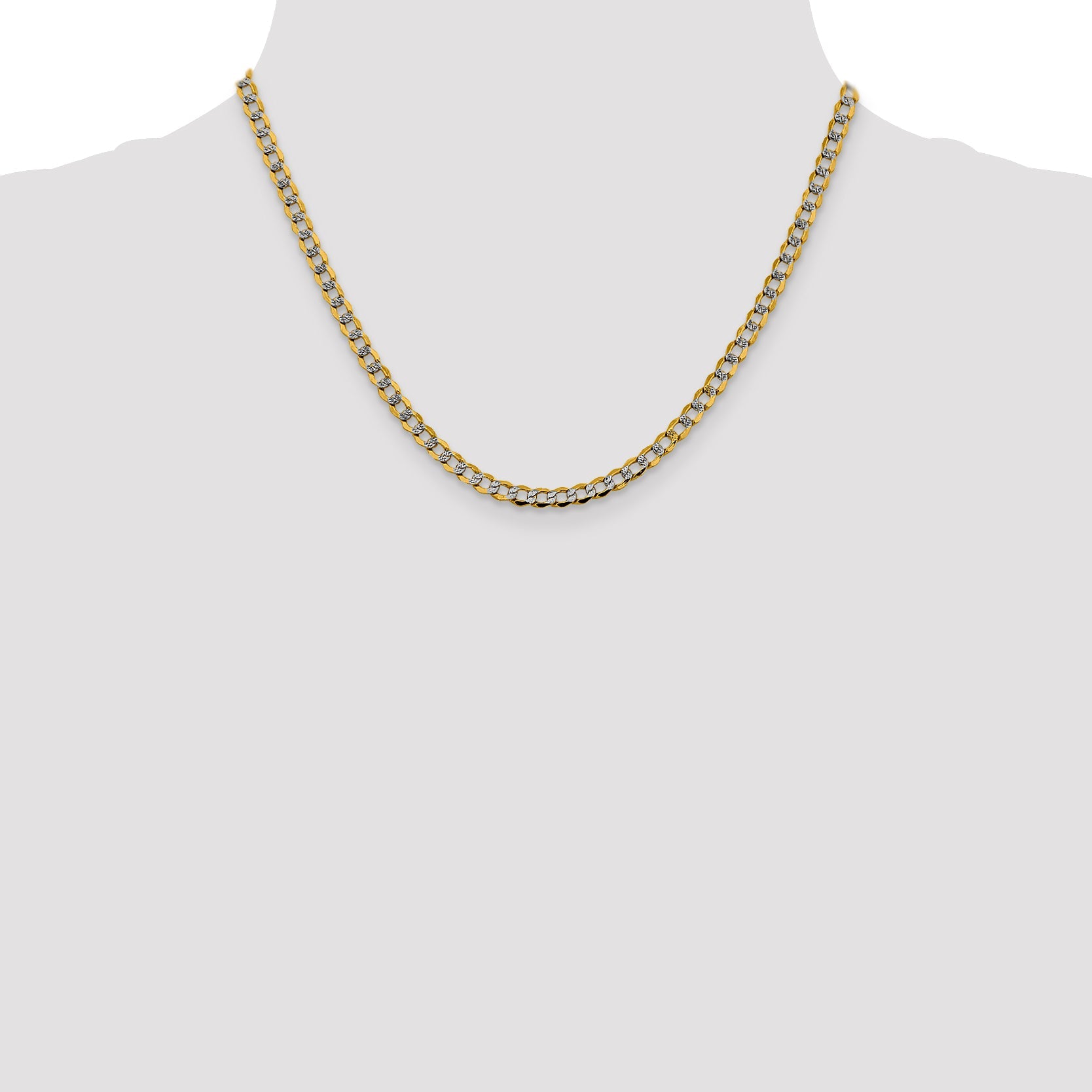 14K Yellow & Rhodium 18 Inch 4.3mm Semi-Solid With Pav Curb Lobster Clasp Chain Necklace