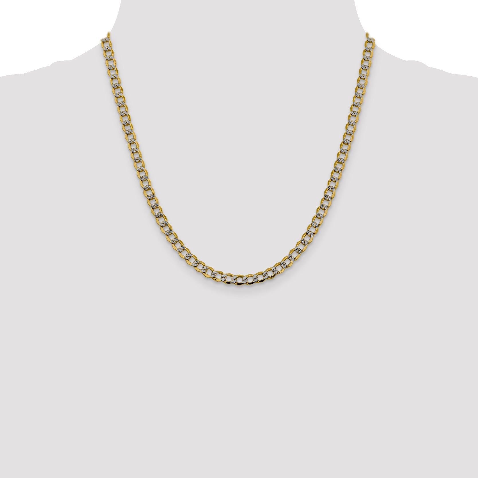 14K Yellow & Rhodium 20 Inch 5.2mm Semi-Solid With Pav Curb Lobster Clasp Chain Necklace