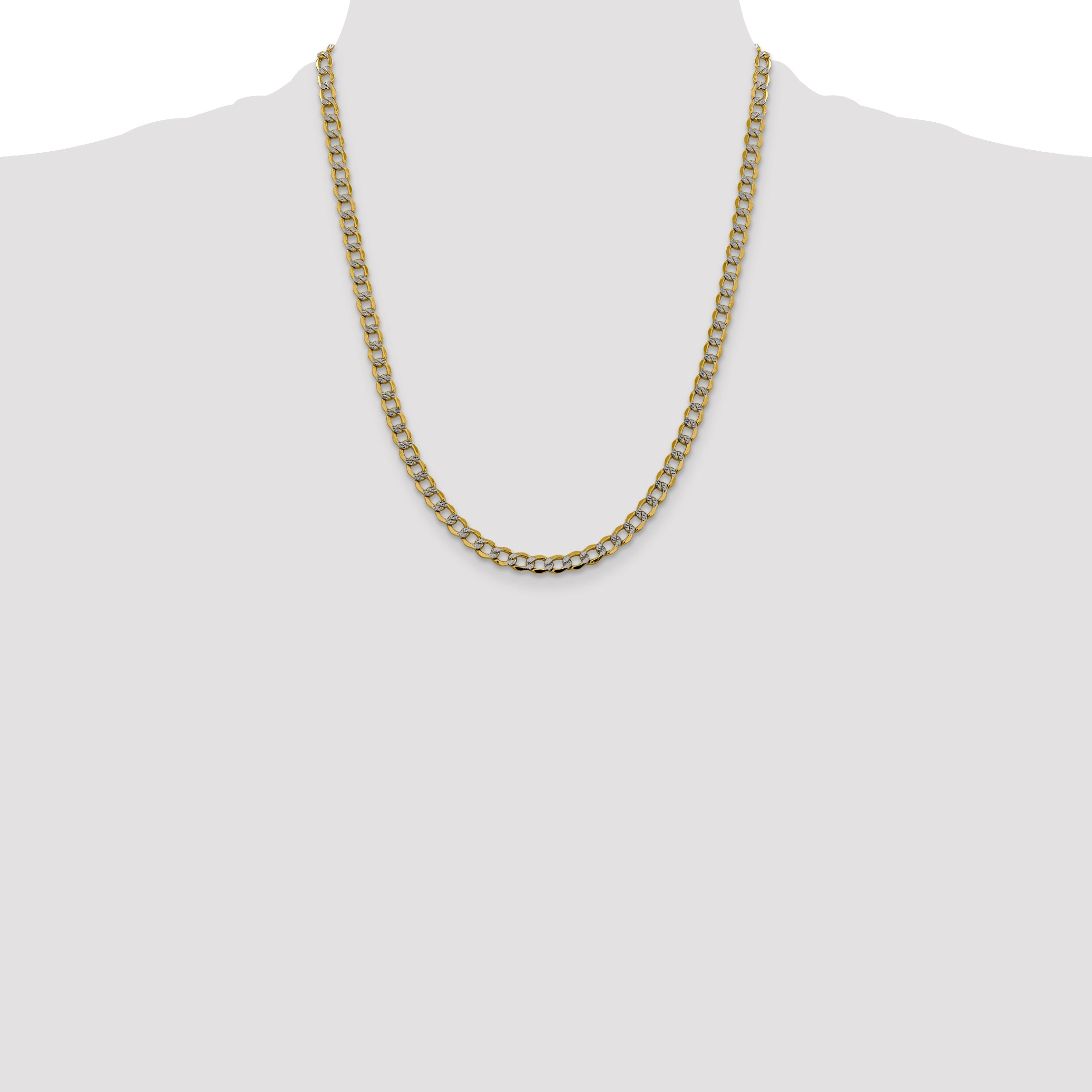 14K Yellow & Rhodium 22 Inch 5.2mm Semi-Solid With Pav Curb Lobster Clasp Chain Necklace
