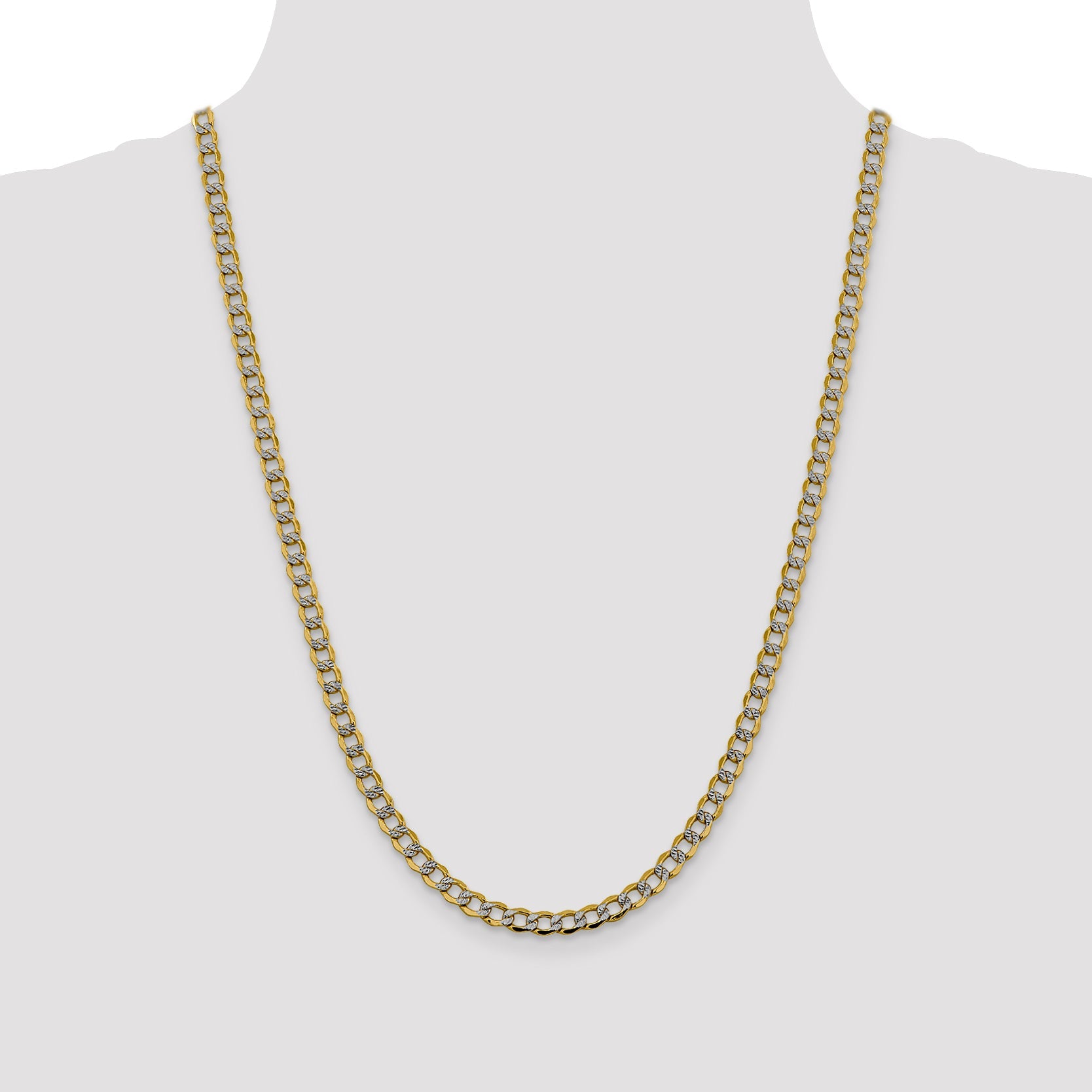 14K Yellow & Rhodium 24 Inch 5.2mm Semi-Solid With Pav Curb Lobster Clasp Chain Necklace