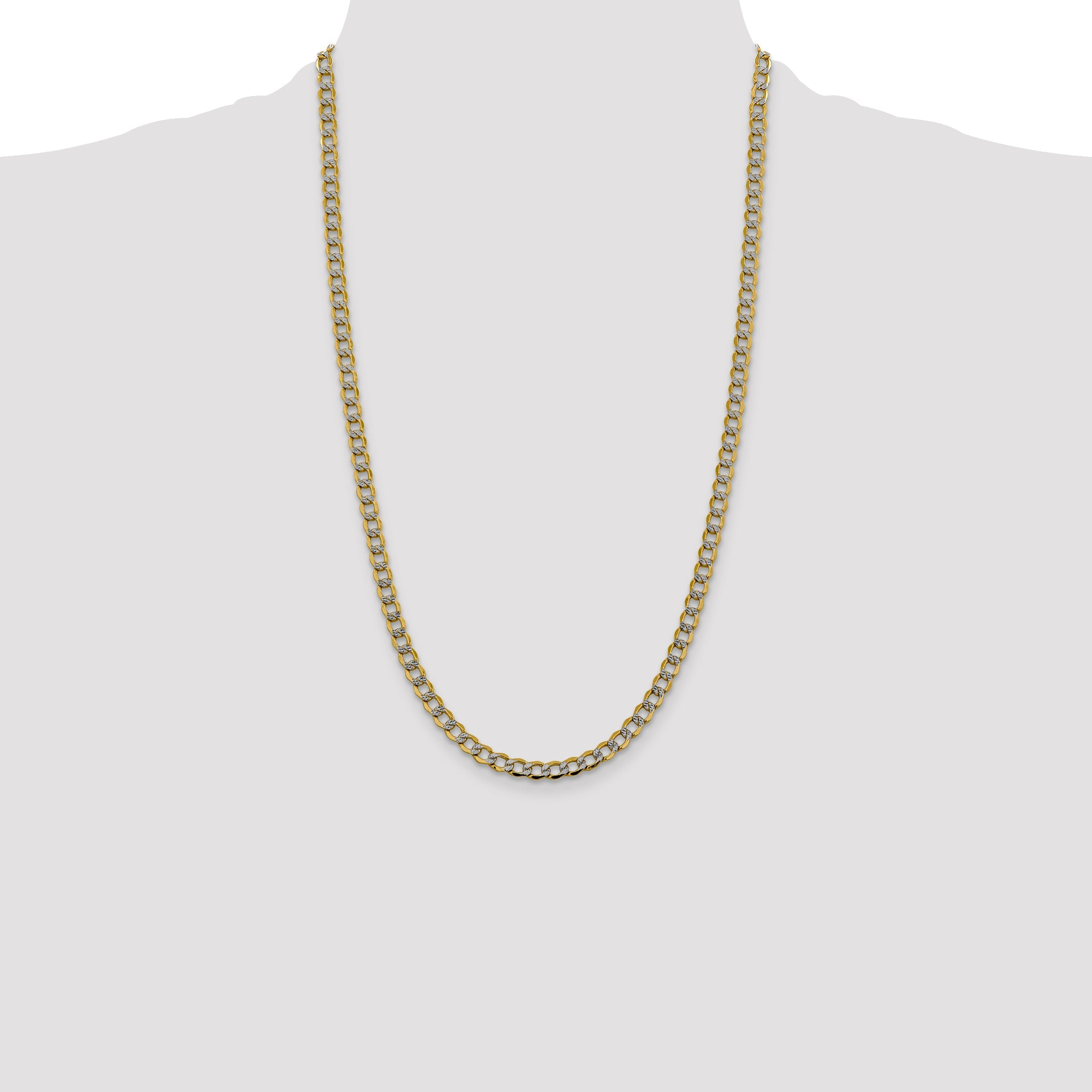 14K Yellow & Rhodium 26 Inch 5.2mm Semi-Solid With Pav Curb Lobster Clasp Chain Necklace