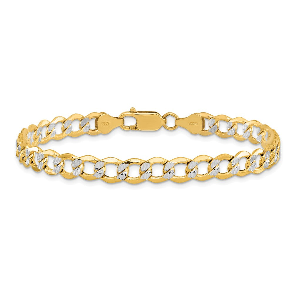9 Inch 14K 6.75mm Semi-Solid With Rhodium Pav Curb Chain Bracelet