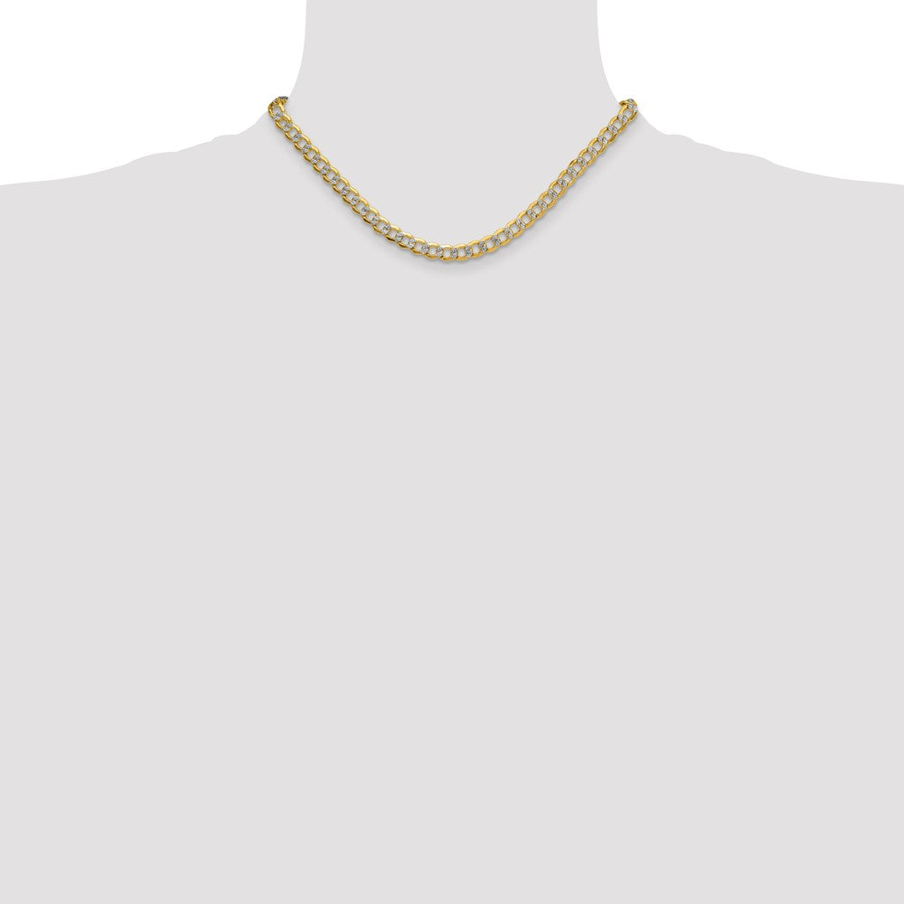 16 Inch 14K Yellow & Rhodium 7.1mm Semi-Solid With Pav Curb Chain Necklace