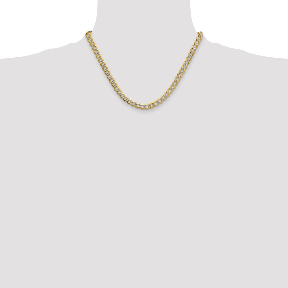 18 Inch 14K Yellow & Rhodium 7.1mm Semi-Solid With Pav Curb Chain Necklace