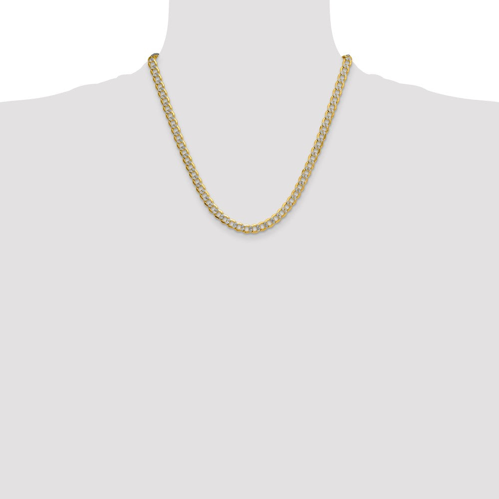 2 Inch 14K Yellow & Rhodium 7.1mm Semi-Solid With Pav Curb Chain Necklace