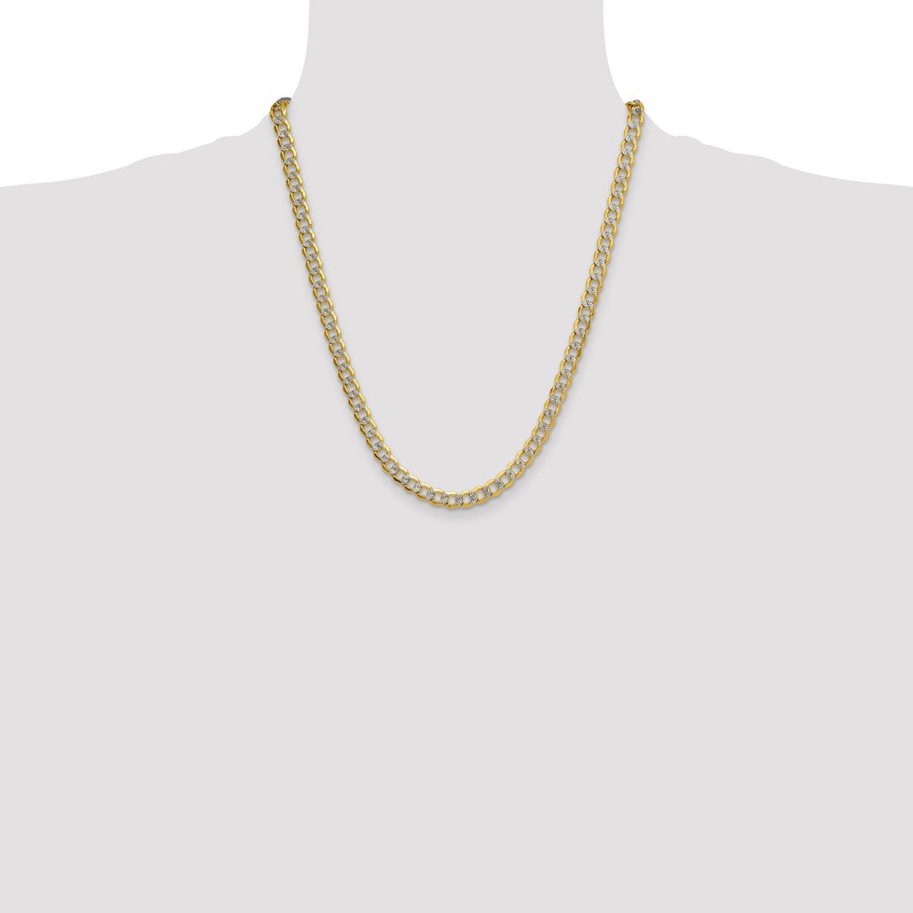 22 Inch 14K Yellow & Rhodium 7.1mm Semi-Solid With Pav Curb Chain Necklace