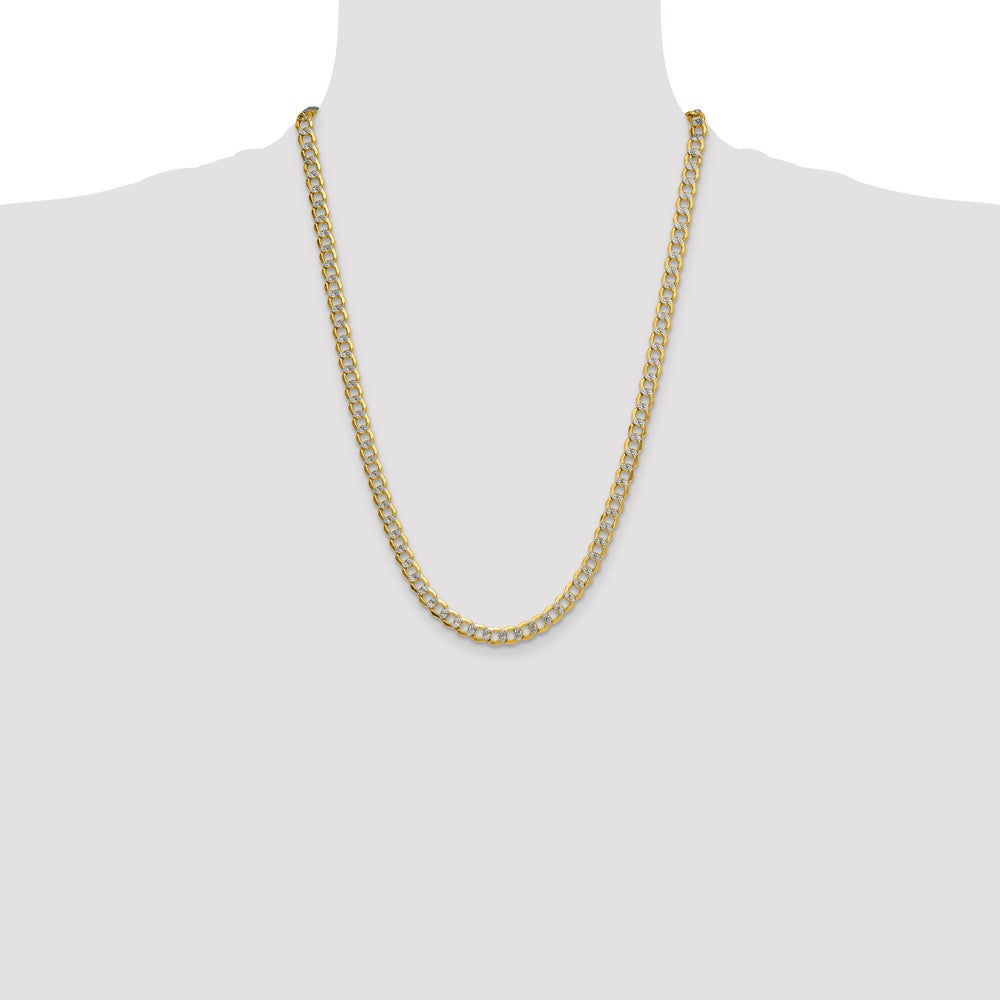 24 Inch 14K Yellow & Rhodium 7.1mm Semi-Solid With Pav Curb Chain Necklace