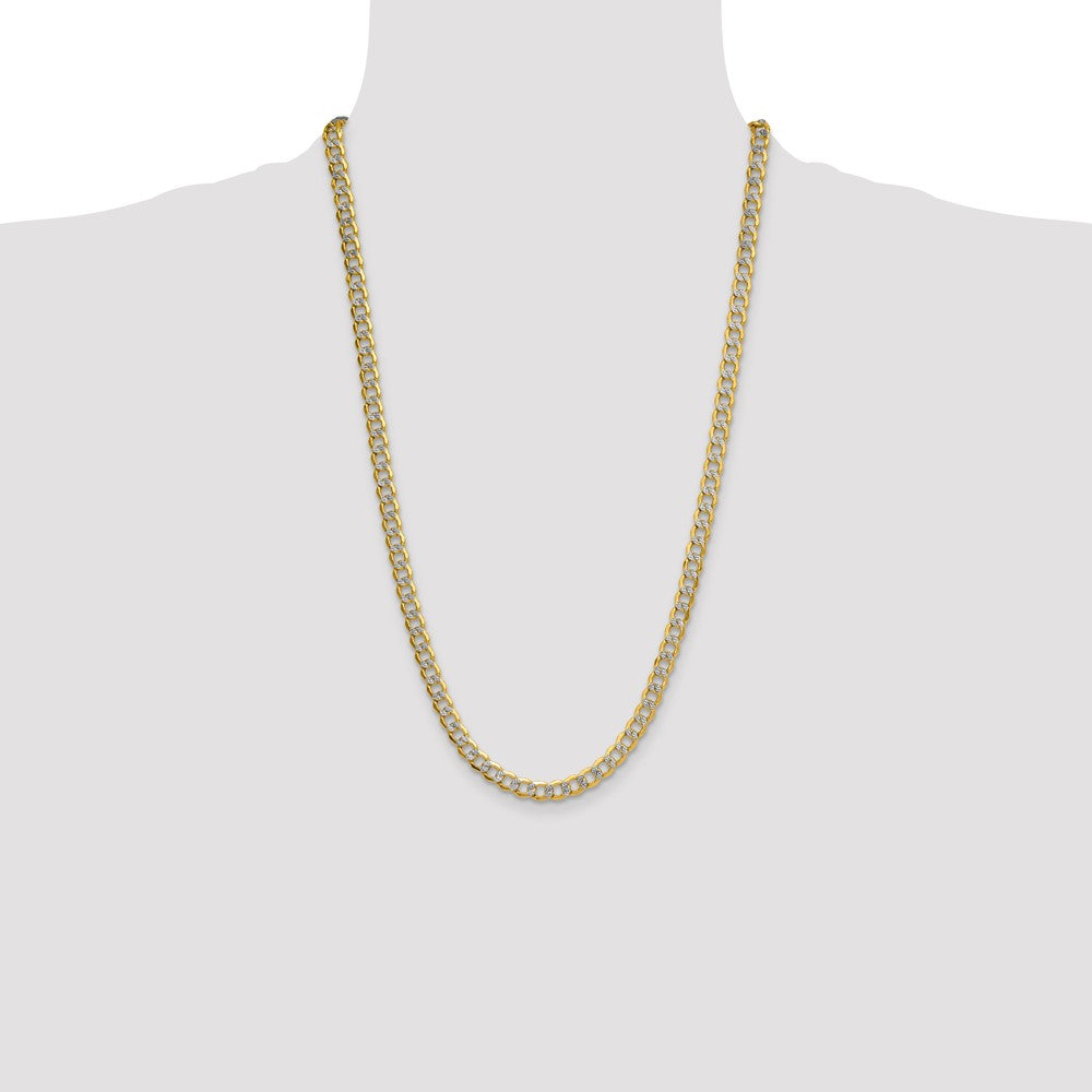 26 Inch 14K Yellow & Rhodium 7.1mm Semi-Solid With Pav Curb Chain Necklace