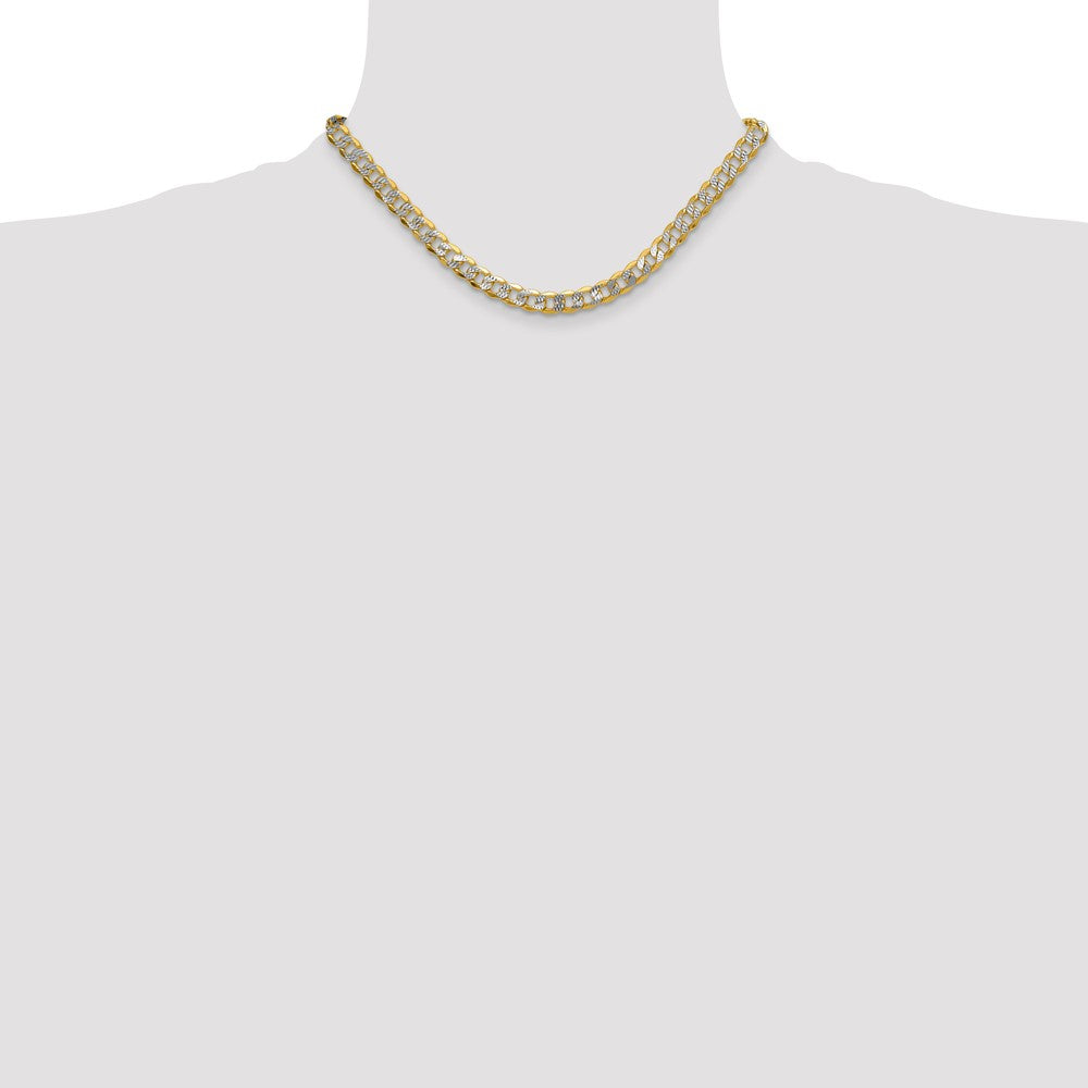 16 Inch 14K Yellow & Rhodium 7.75mm Semi-Solid With Pav Curb Chain Necklace