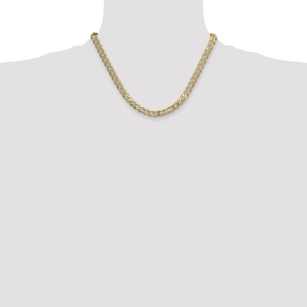 18 Inch 14K Yellow & Rhodium 7.75mm Semi-Solid With Pav Curb Chain Necklace